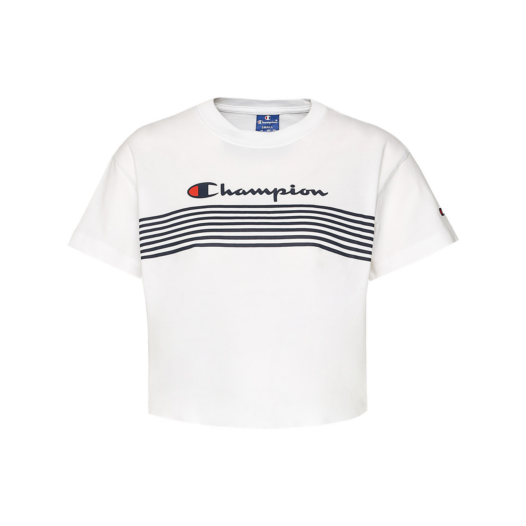 Champion Majica Script Logo Stripe 113098 Bela Custom Fit - Pepit.si