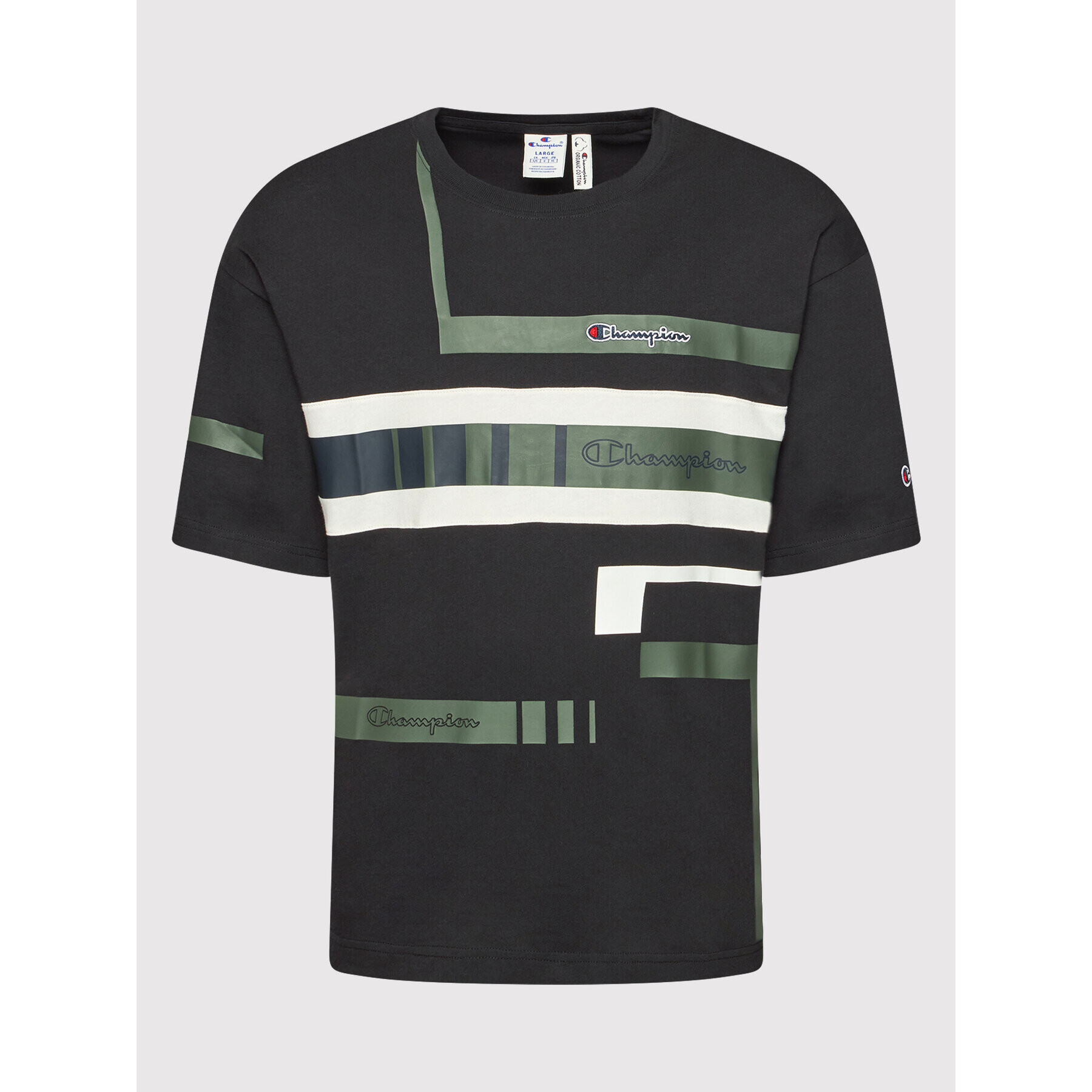 Champion Majica Script Logo Stripe 216487 Črna Custom Fit - Pepit.si