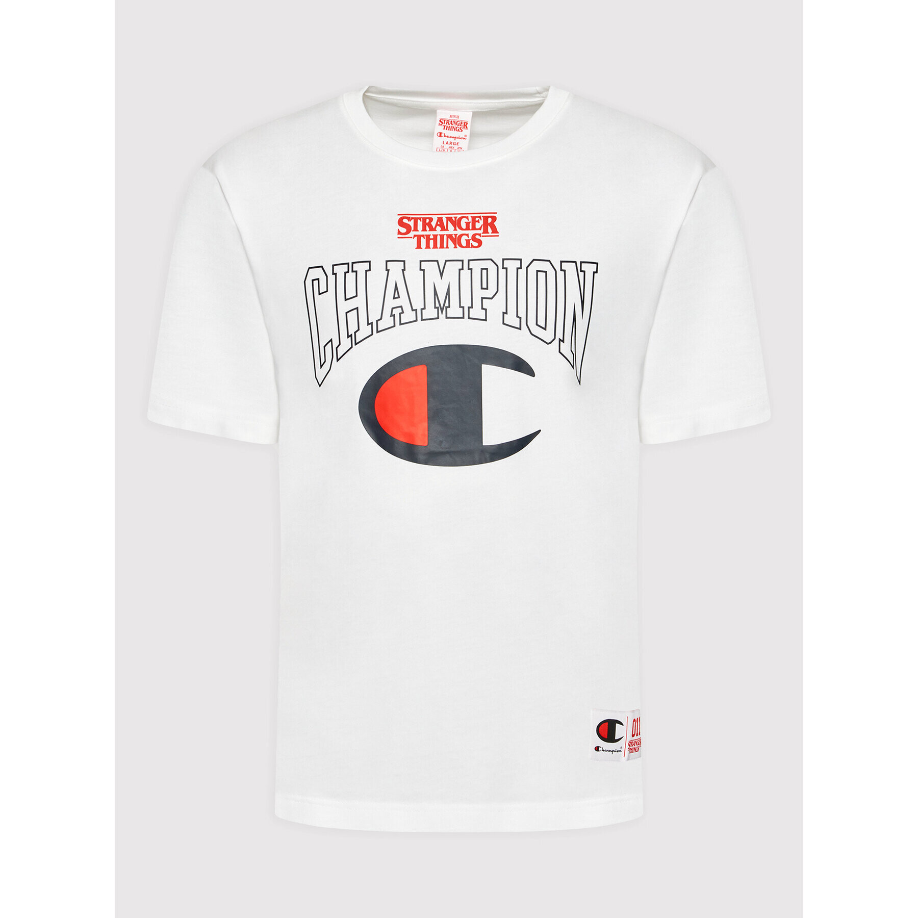 Champion Majica Unisex STRANGER THINGS Logo 217757 Bela Custom Fit - Pepit.si