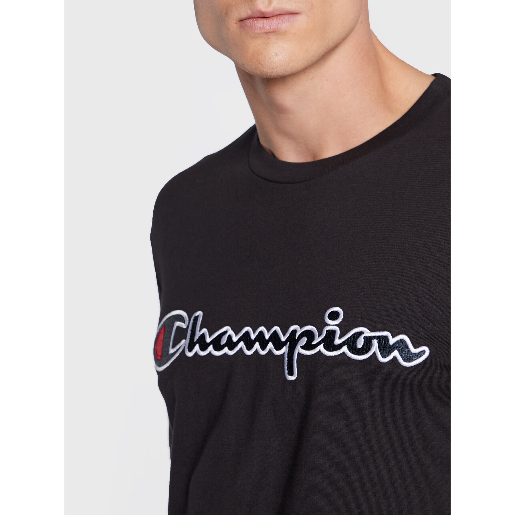 Champion Majica z dolgimi rokavi Script Logo 217861 Črna Regular Fit - Pepit.si