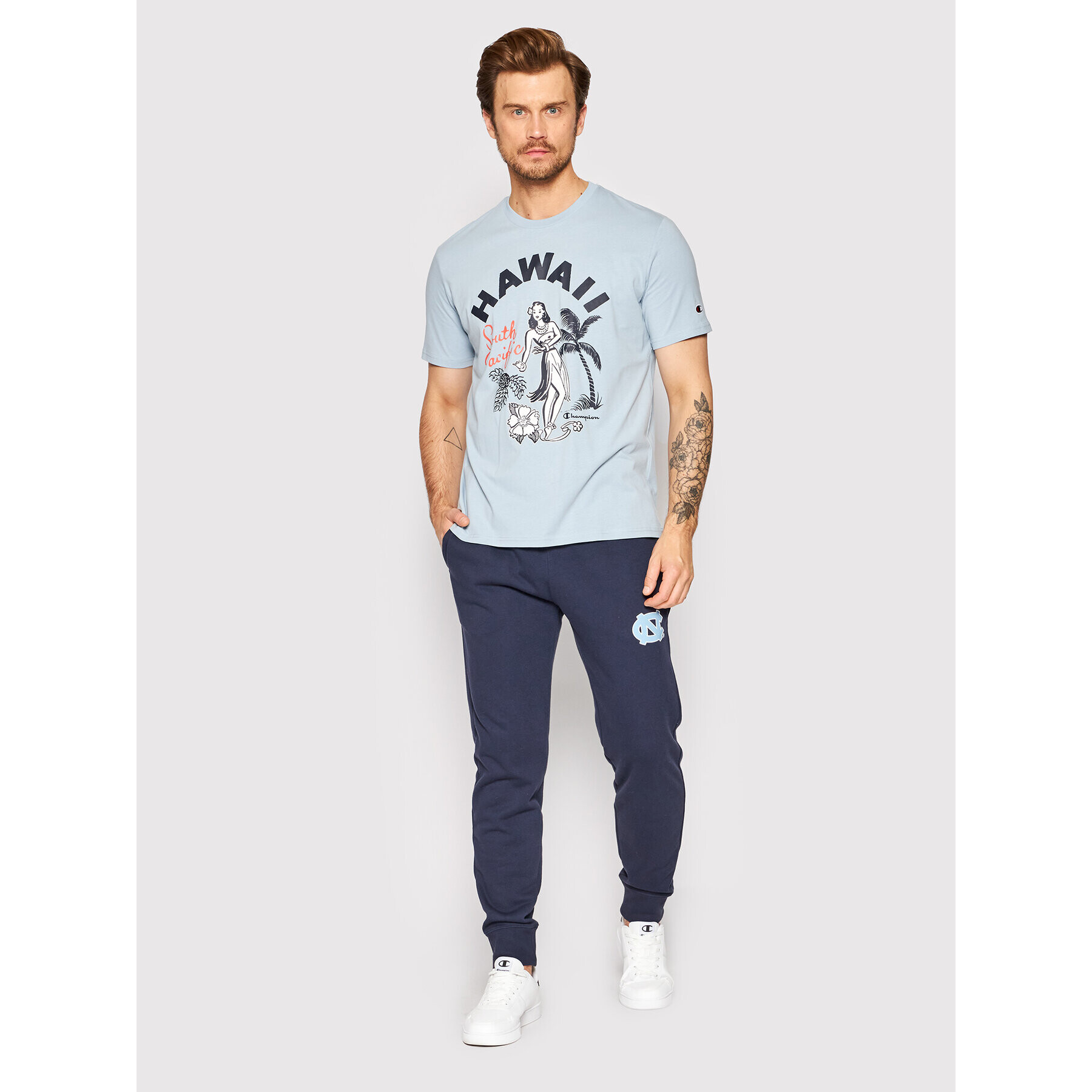 Champion Spodnji del trenirke University Print 217589 Mornarsko modra Regular Fit - Pepit.si