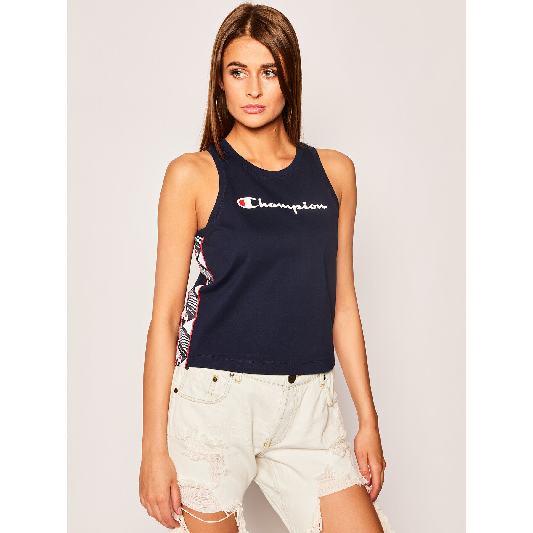 Champion Top Jacquard Logo Tape 112768 Mornarsko modra Regular Fit - Pepit.si