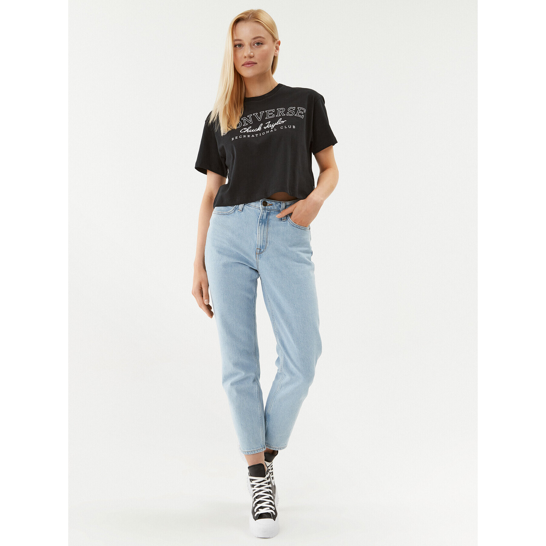 Converse Majica Retro Chuck Cropped Tee 10025897-A03 Črna Regular Fit - Pepit.si