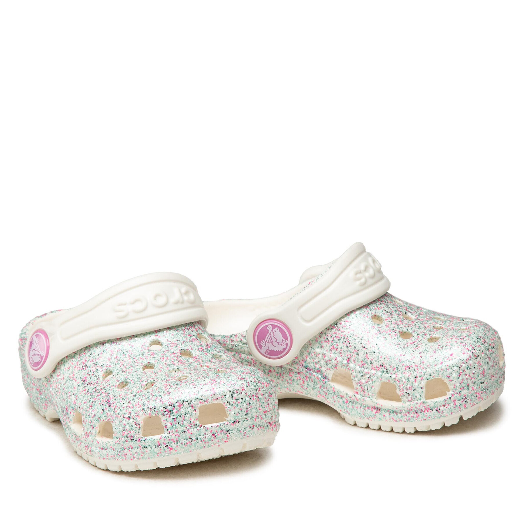 Crocs Natikači Classic Glitter Clog K 205441 Srebrna - Pepit.si