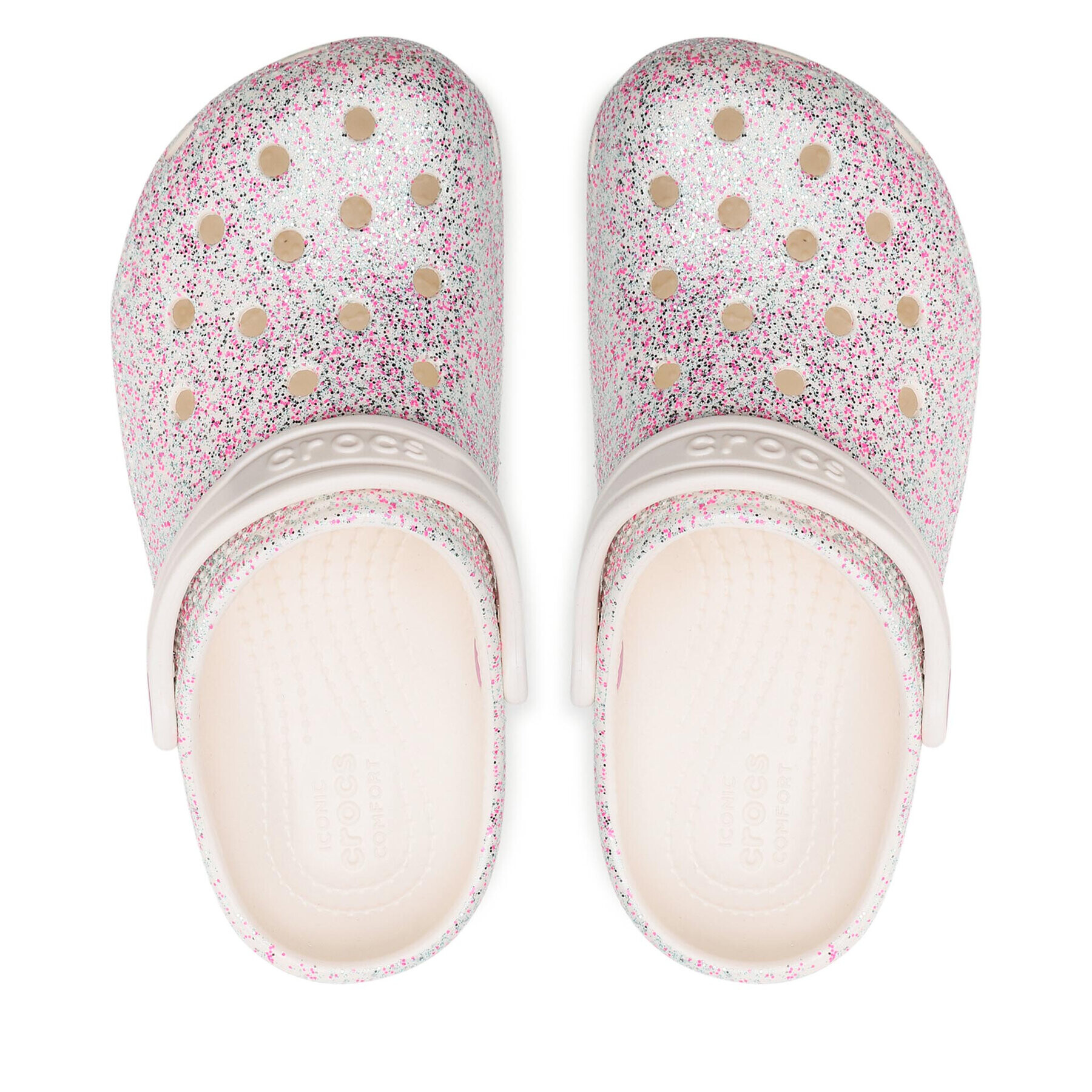 Crocs Natikači Classic Glitter Clog K 206993 Bela - Pepit.si