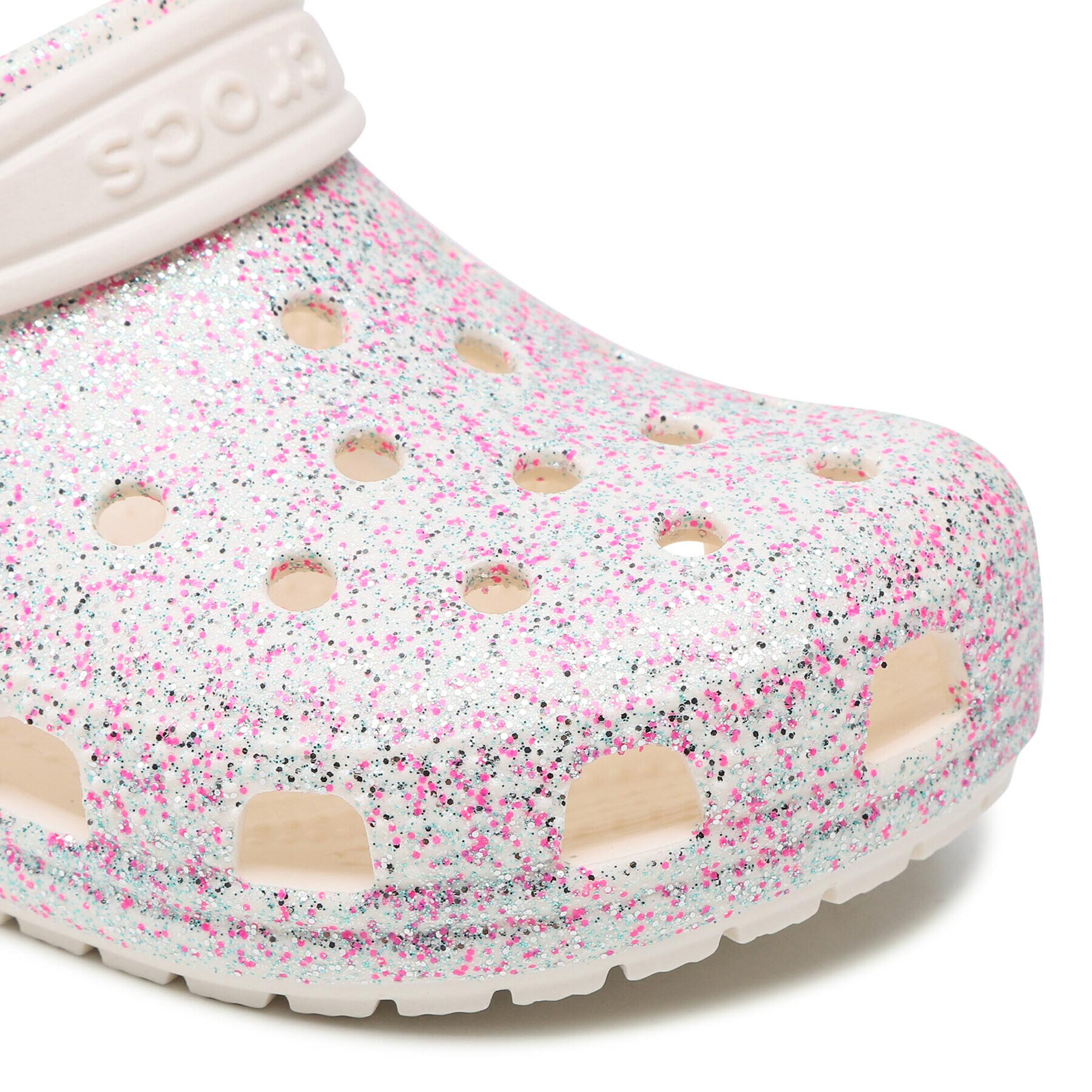 Crocs Natikači Classic Glitter Clog K 206993 Bela - Pepit.si