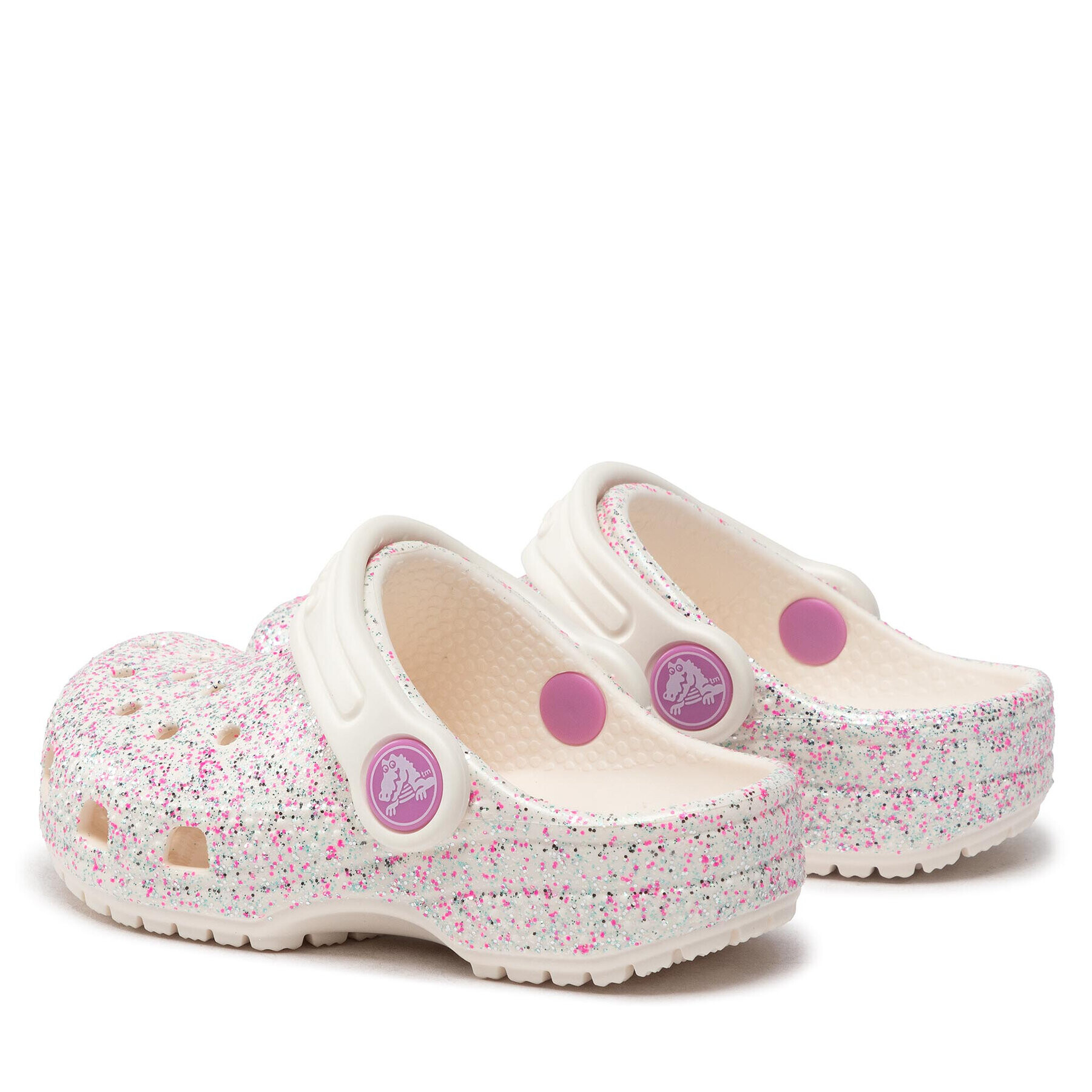 Crocs Natikači Classic Glitter Clog T 206992 Bela - Pepit.si