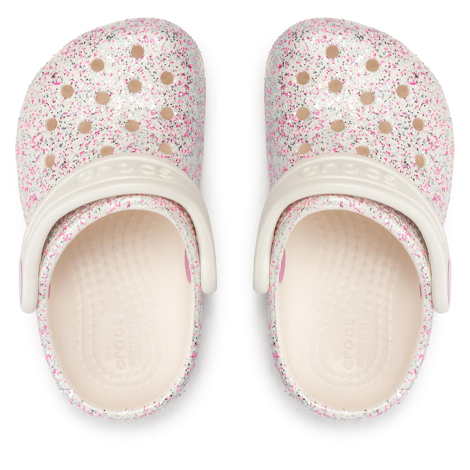 Crocs Natikači Classic Glitter Clog T 206992 Bela - Pepit.si