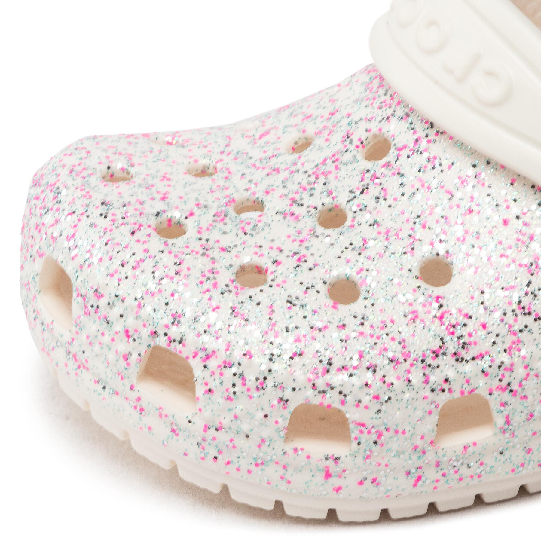 Crocs Natikači Classic Glitter Clog T 206992 Bela - Pepit.si