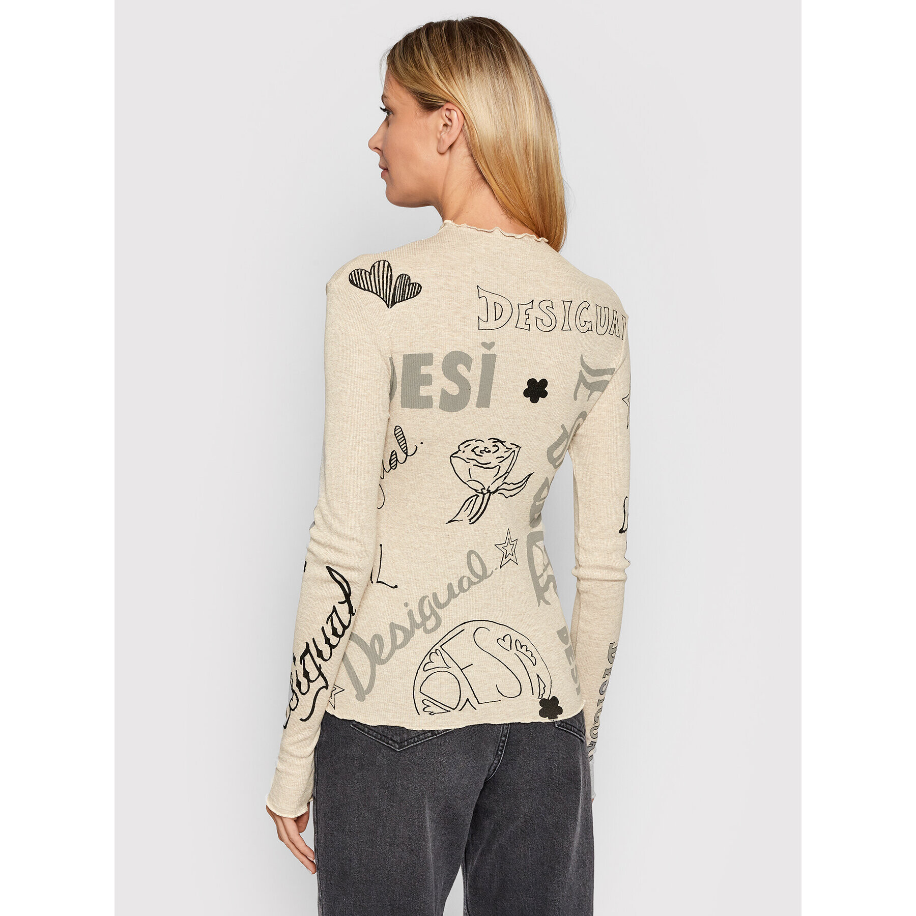 Desigual Bluza Lettering 21WWTKDR Bež Slim Fit - Pepit.si