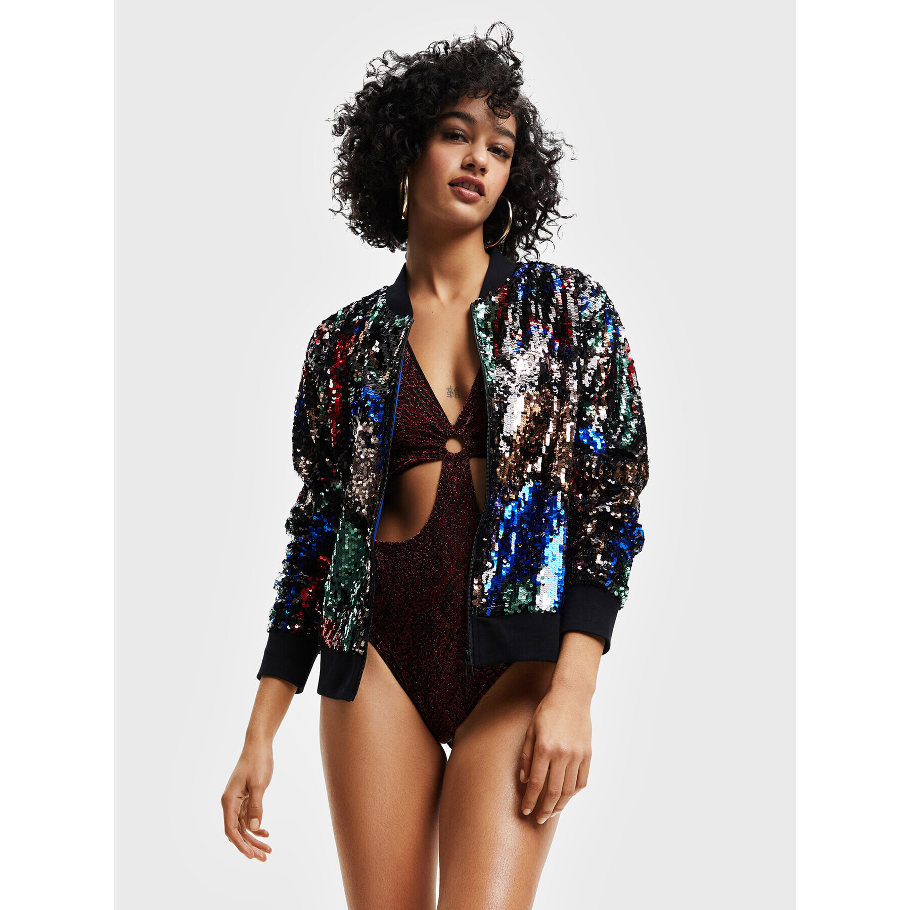 Desigual Bomber jakna Sequin 22WWEWB8 Pisana Regular Fit - Pepit.si