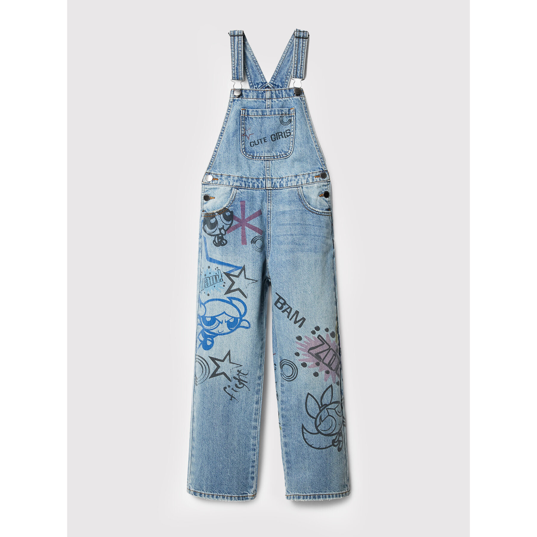 Desigual Jeans hlače z naramnicami THE POWERPUFF GIRLS Supernenas 22WGDD03 Modra Regular Fit - Pepit.si