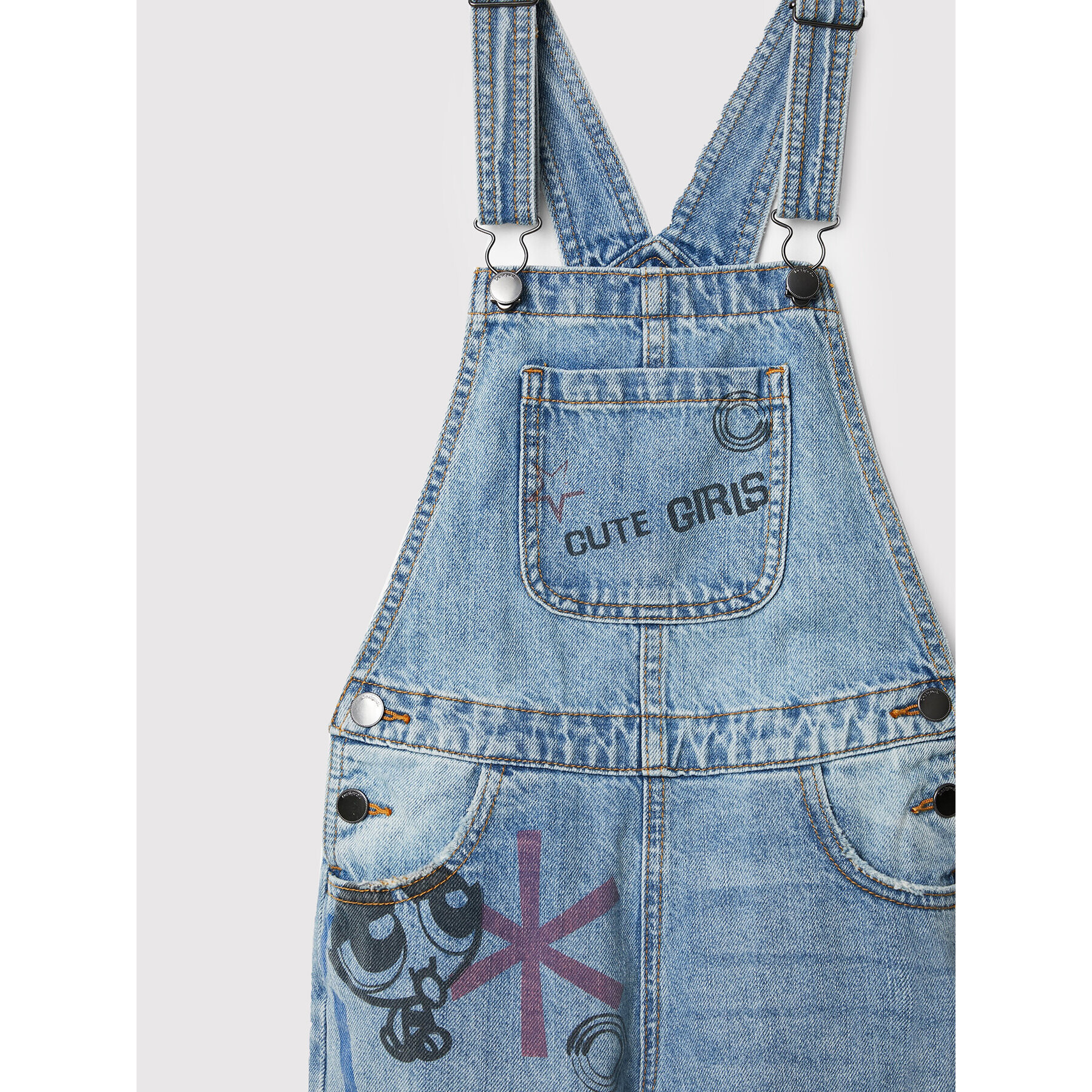 Desigual Jeans hlače z naramnicami THE POWERPUFF GIRLS Supernenas 22WGDD03 Modra Regular Fit - Pepit.si