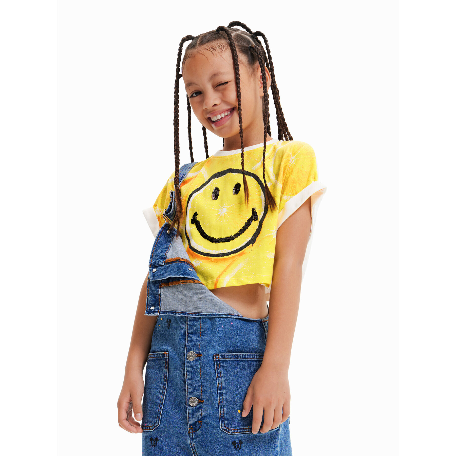 Desigual Majica SMILEY WORLD 23SGTK23 Rumena Flare Fit - Pepit.si