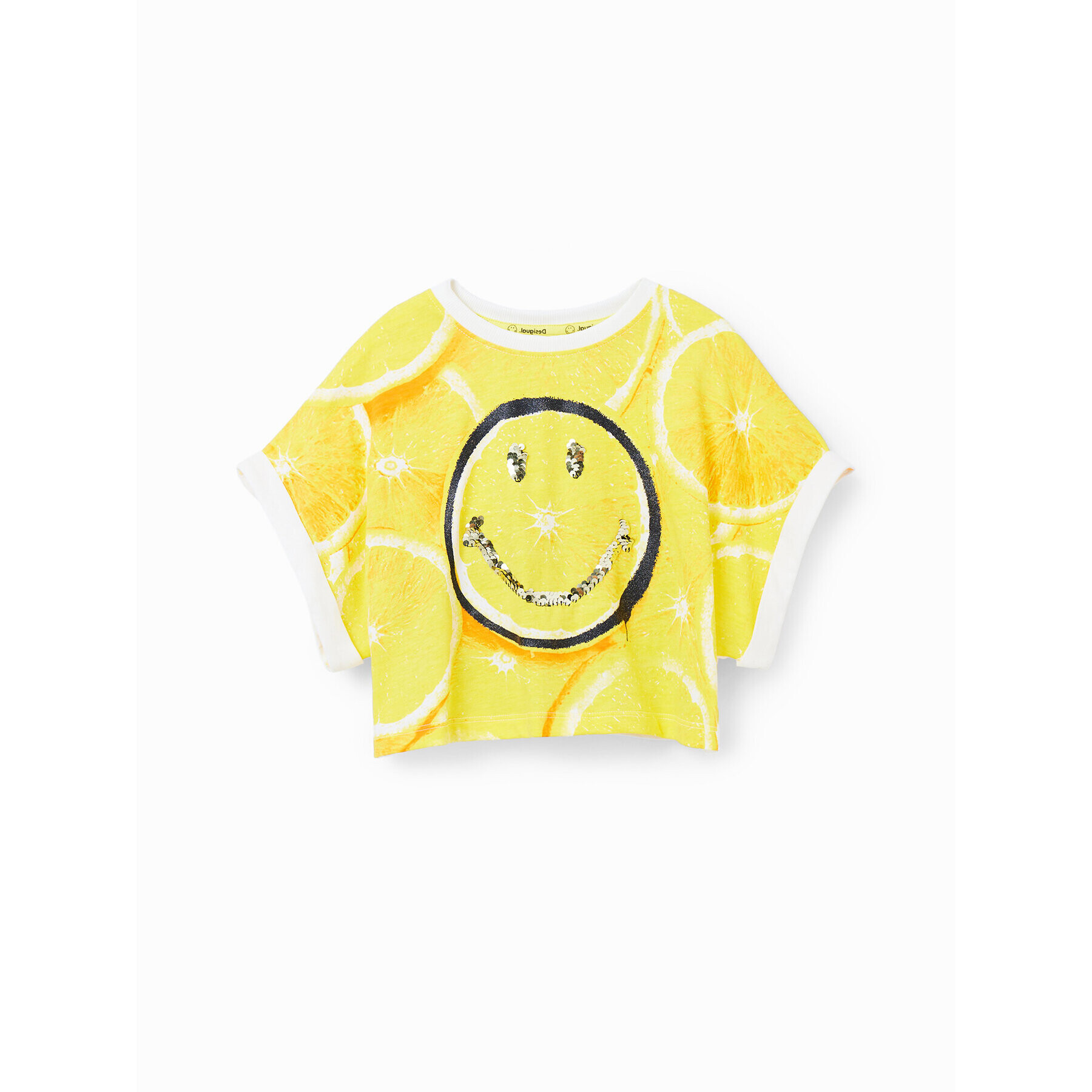 Desigual Majica SMILEY WORLD 23SGTK23 Rumena Flare Fit - Pepit.si