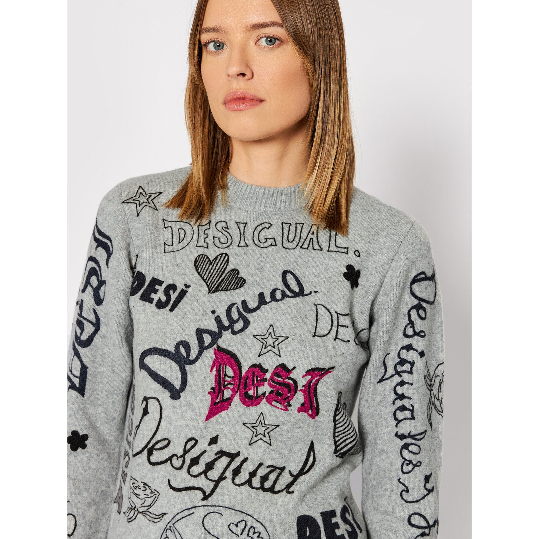 Desigual Pulover Paloma 21WWJFAE Siva Regular Fit - Pepit.si