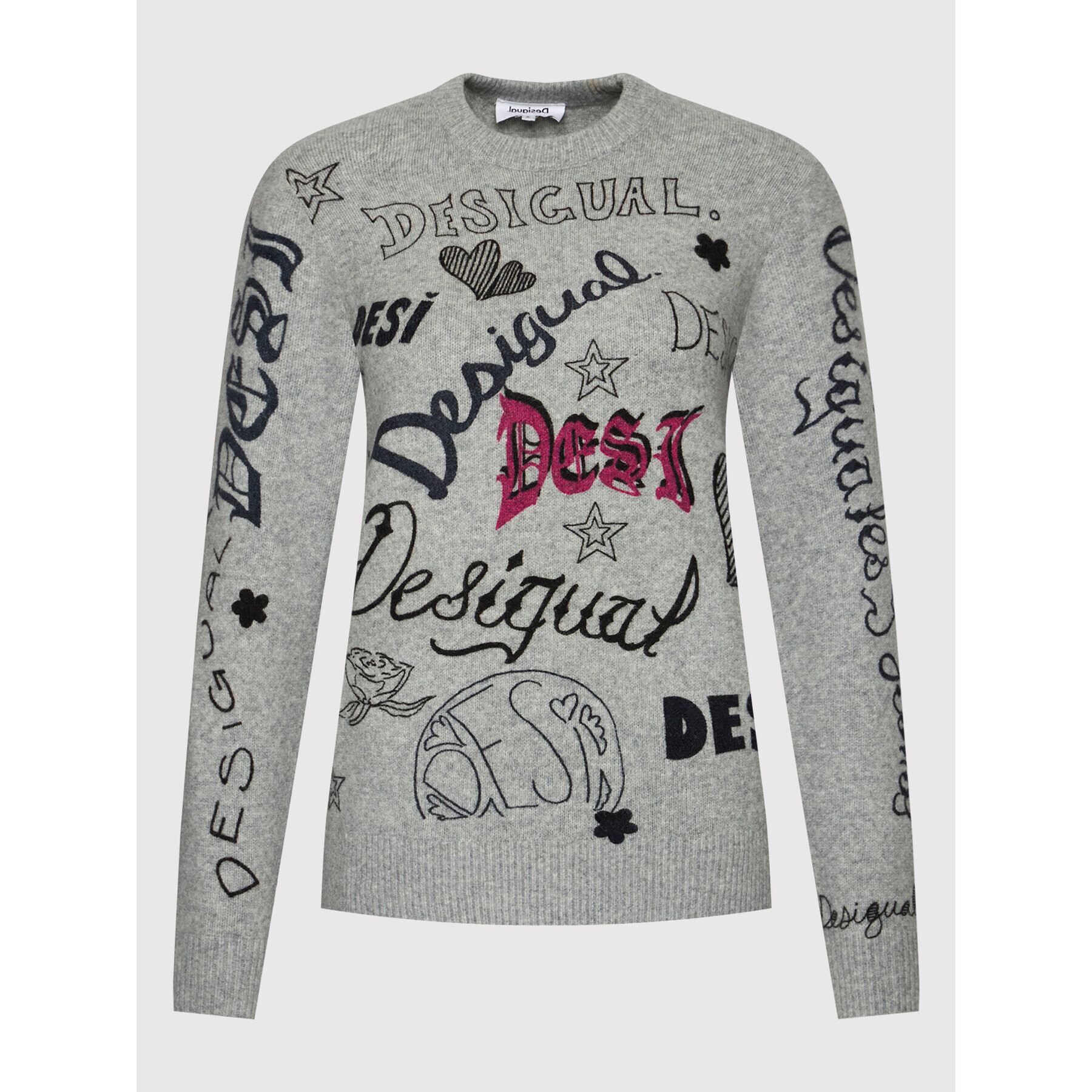 Desigual Pulover Paloma 21WWJFAE Siva Regular Fit - Pepit.si