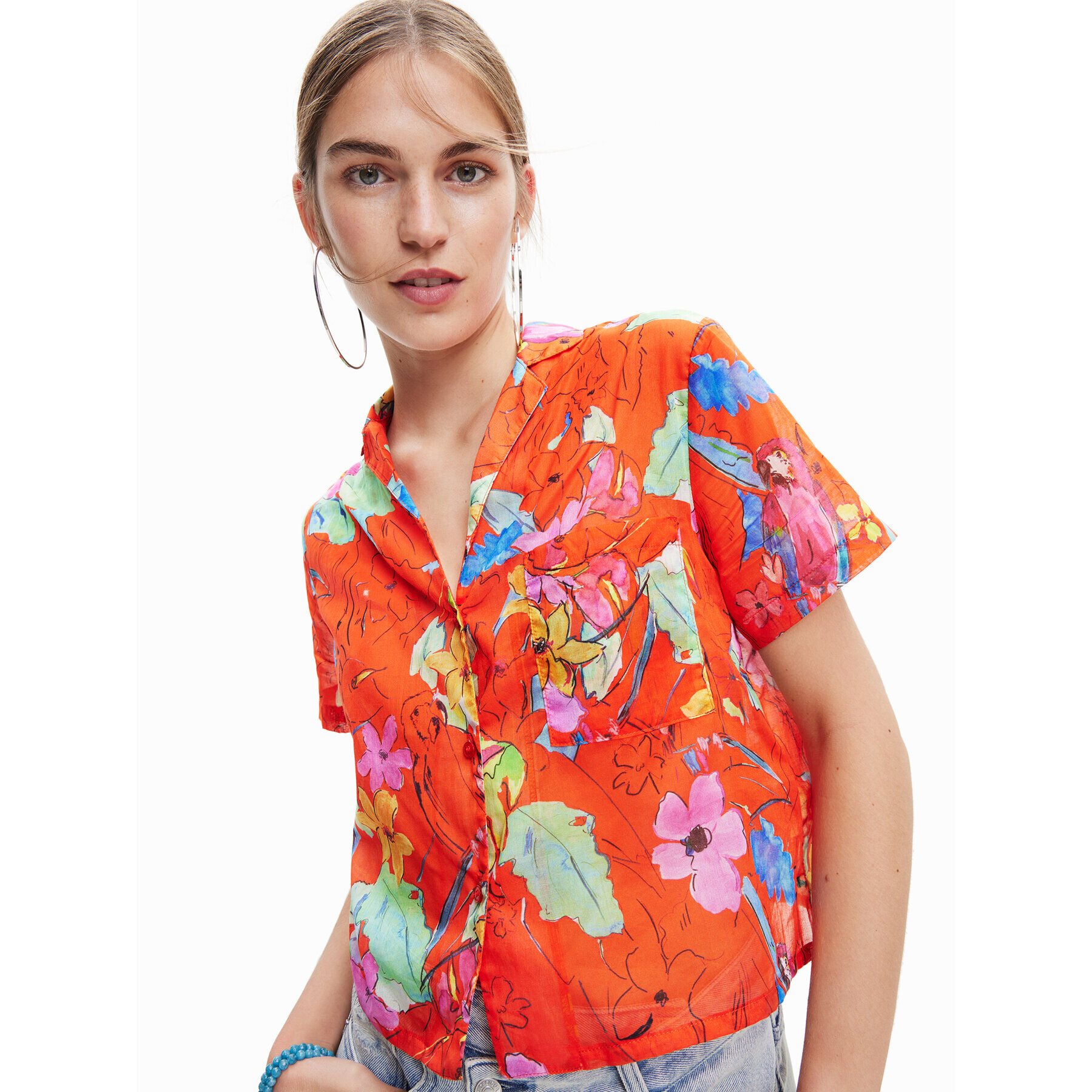 Desigual Srajca 23SWCW45 Oranžna Loose Fit - Pepit.si