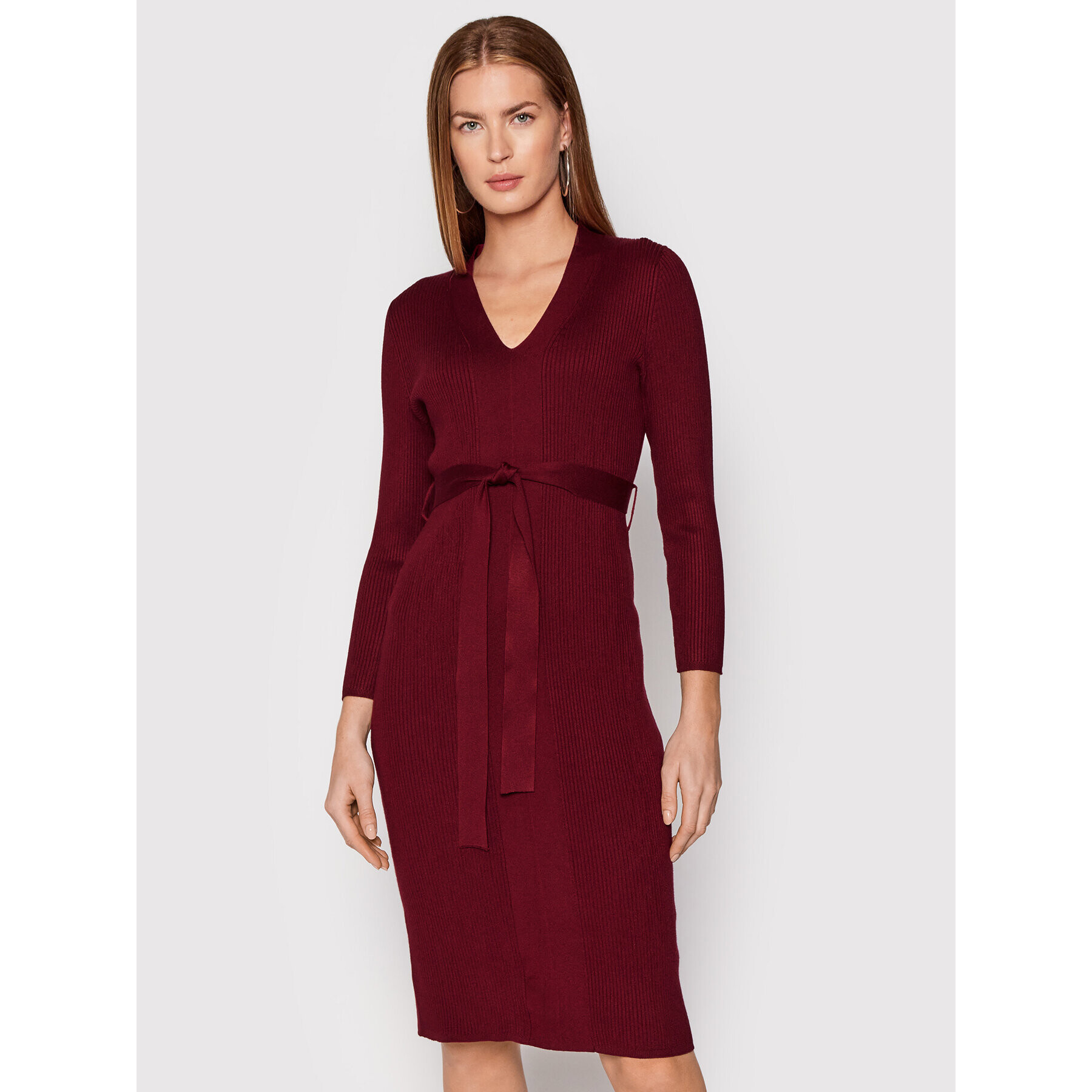 DKNY Pletena obleka DD1HN931 Bordo rdeča Slim Fit - Pepit.si