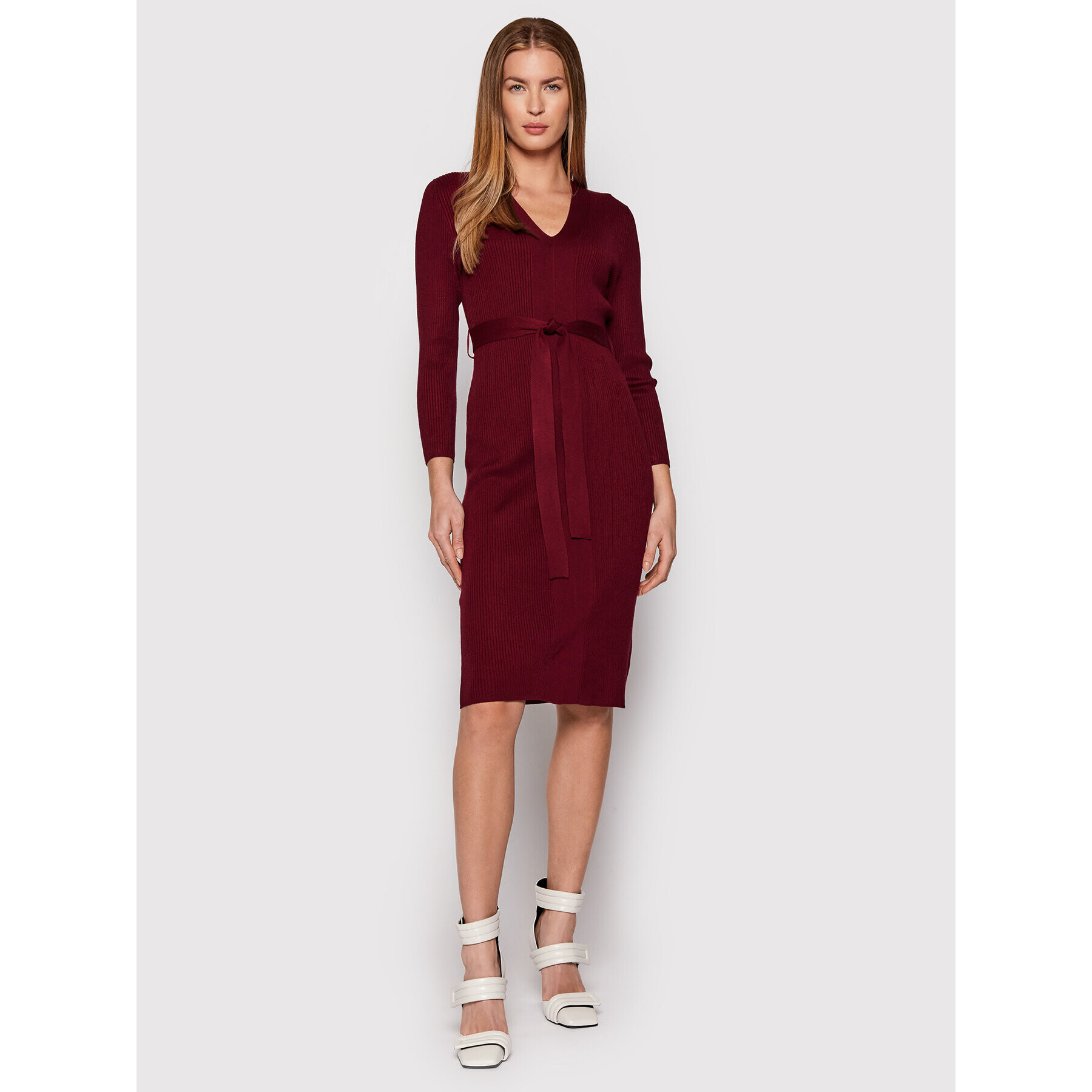 DKNY Pletena obleka DD1HN931 Bordo rdeča Slim Fit - Pepit.si