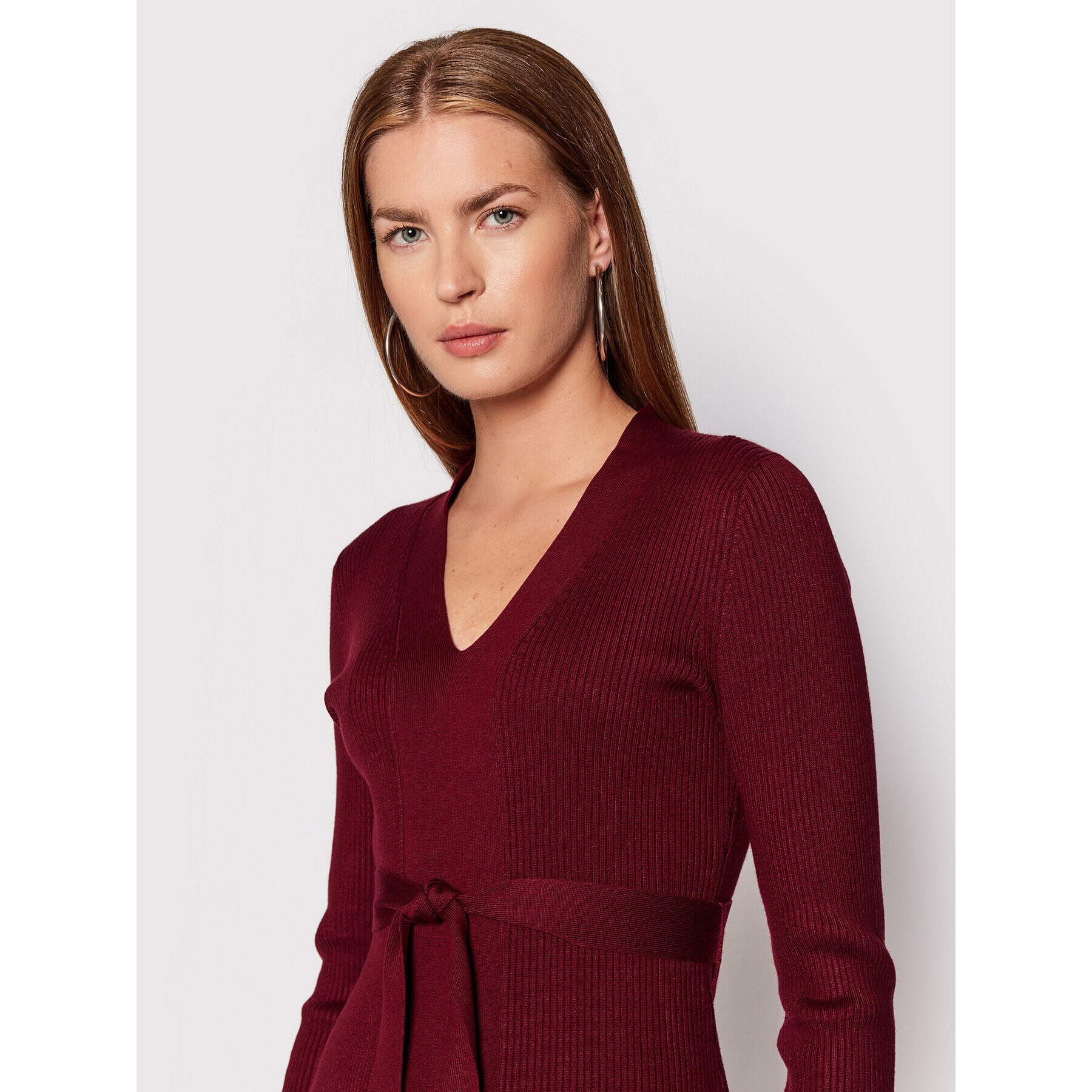 DKNY Pletena obleka DD1HN931 Bordo rdeča Slim Fit - Pepit.si