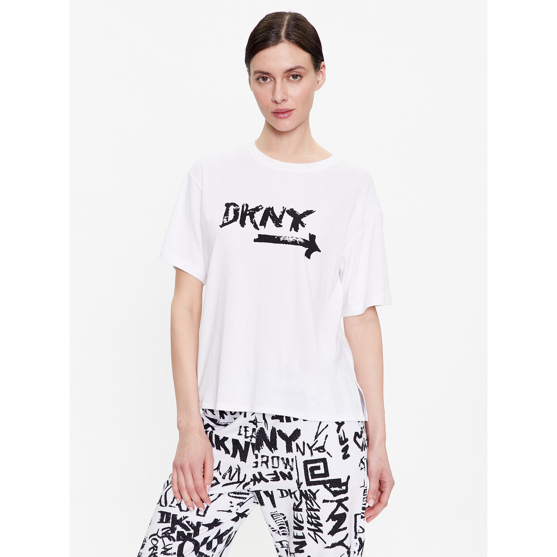 DKNY Zgornji del pižame YI2422629 Bela Relaxed Fit - Pepit.si