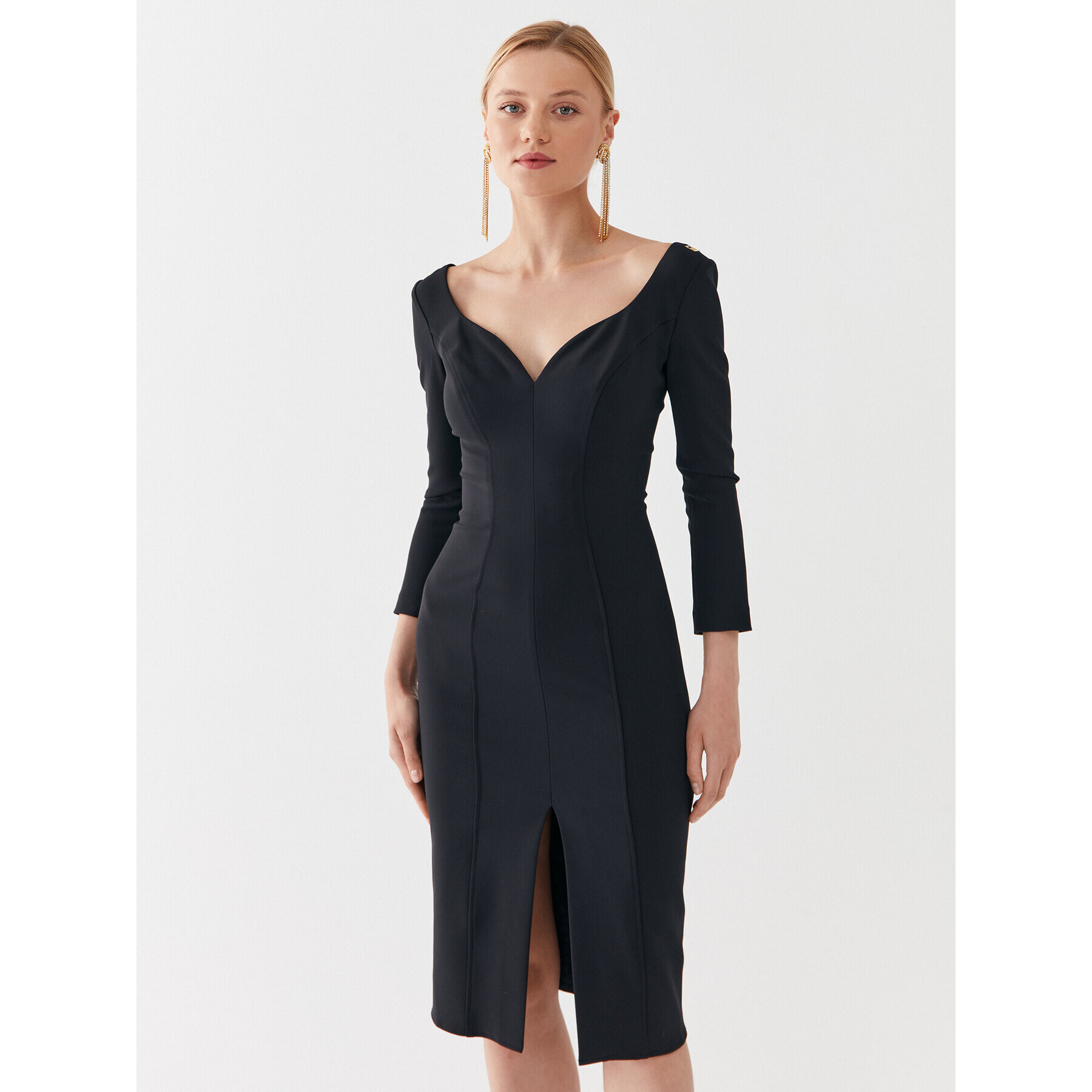 Elisabetta Franchi Cocktail obleka AB-415-36E2-4421 Črna Slim Fit - Pepit.si