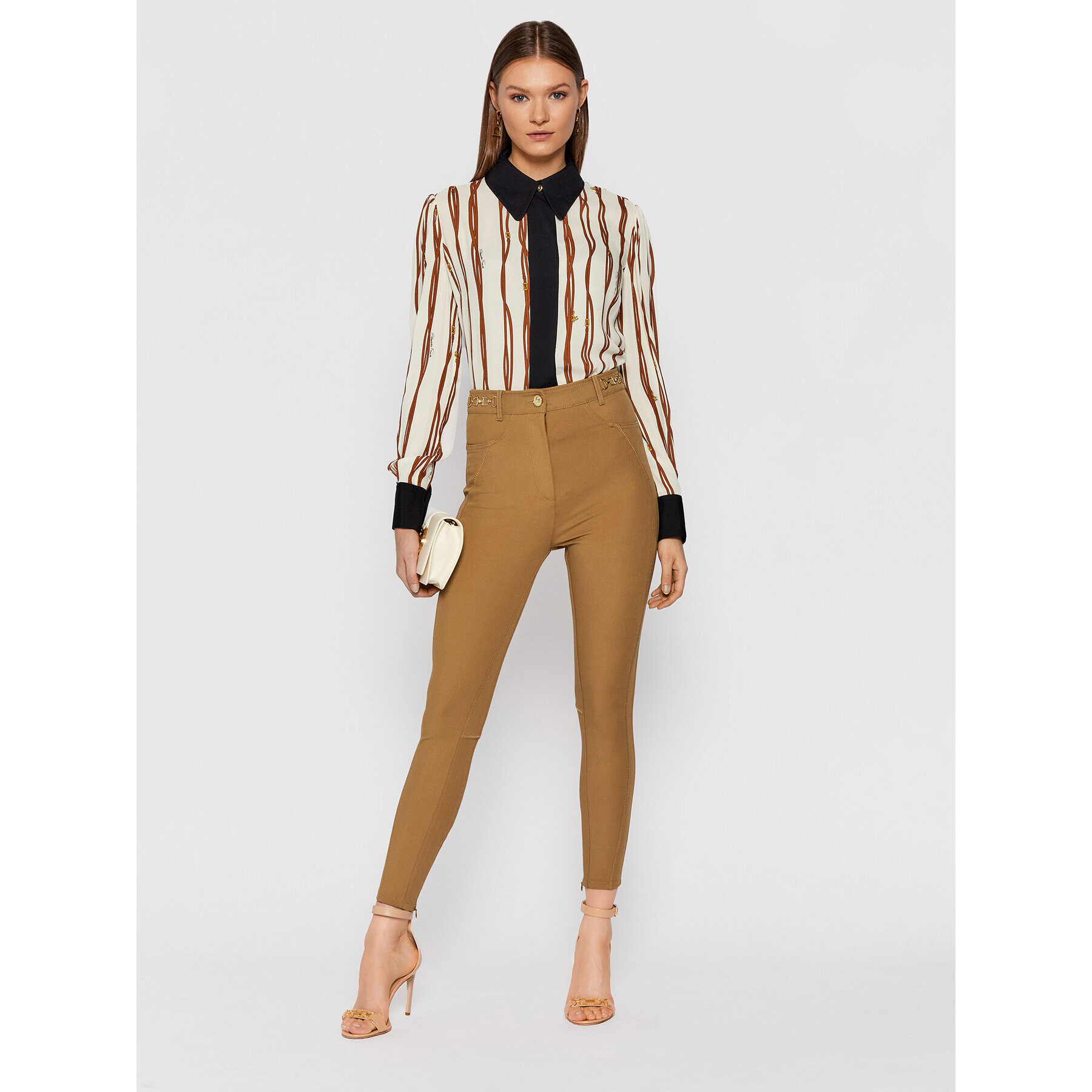 Elisabetta Franchi Hlače iz tkanine PA-011-16E2-V360 Rjava Slim Fit - Pepit.si