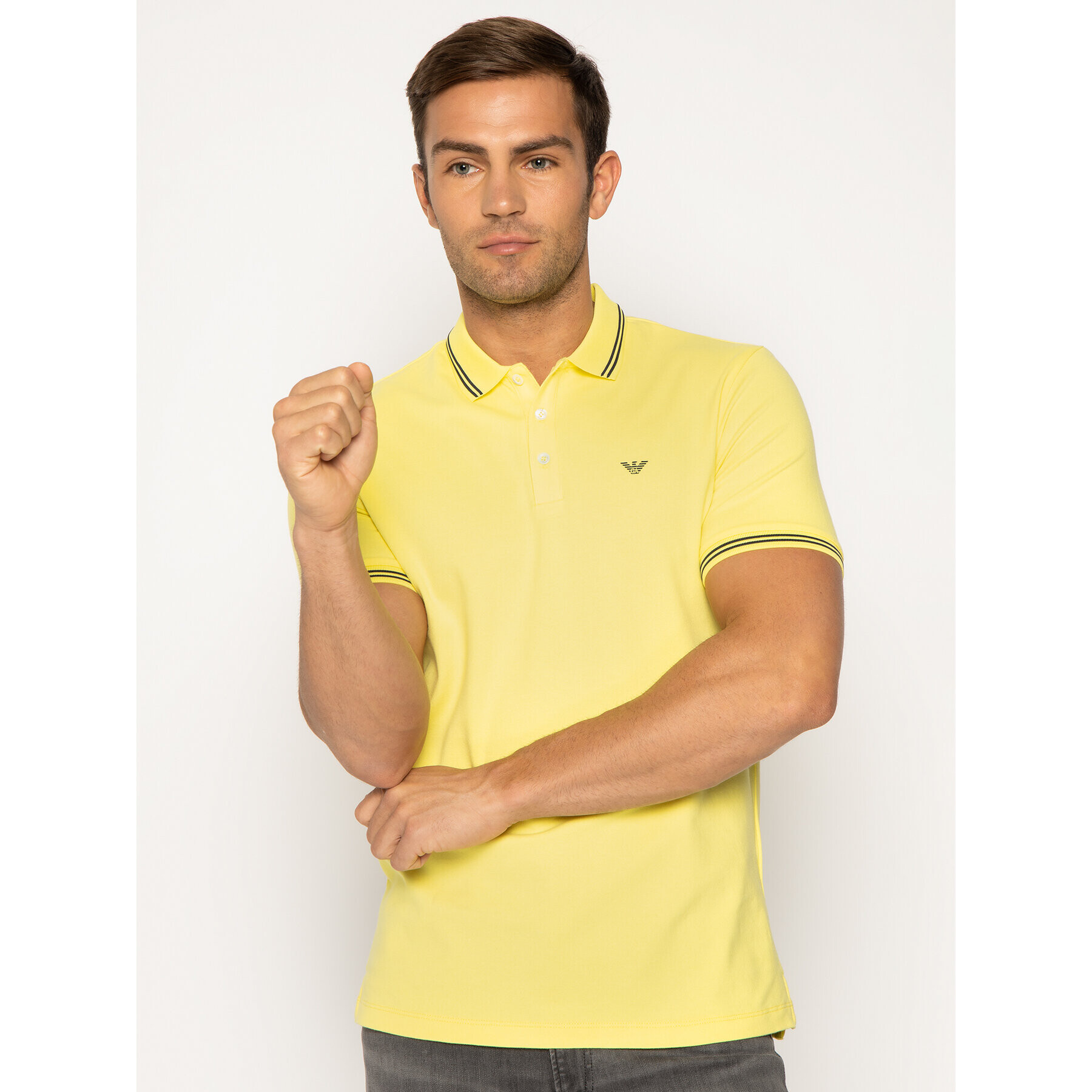 Emporio Armani Polo majica 8N1F2B 1JPTZ 0255 Rumena Slim Fit - Pepit.si