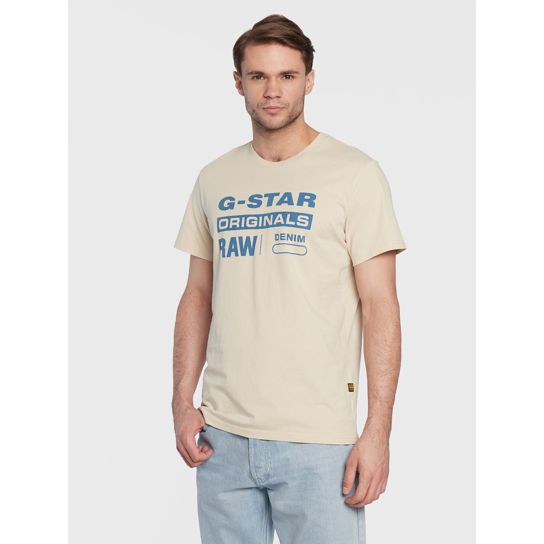 G-Star Raw Majica Original Label D22204-336-D309 Bež Regular Fit - Pepit.si