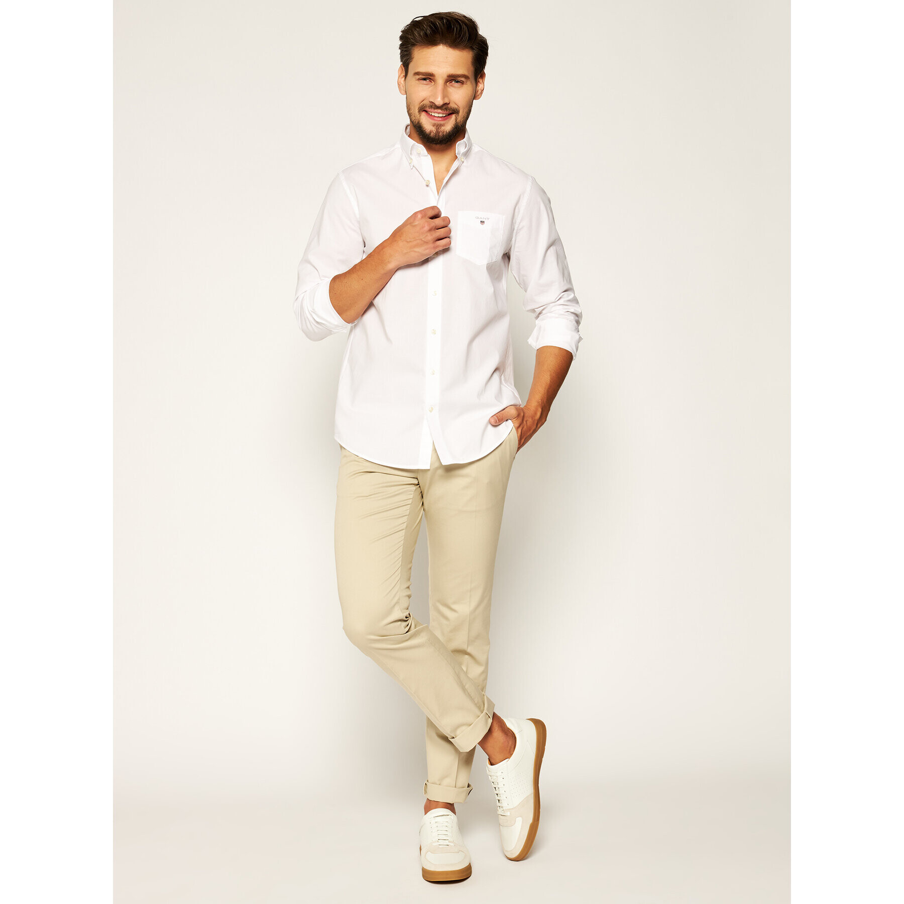 Gant Srajca The Broadcloth Reg 3046400 Bela Regular Fit - Pepit.si