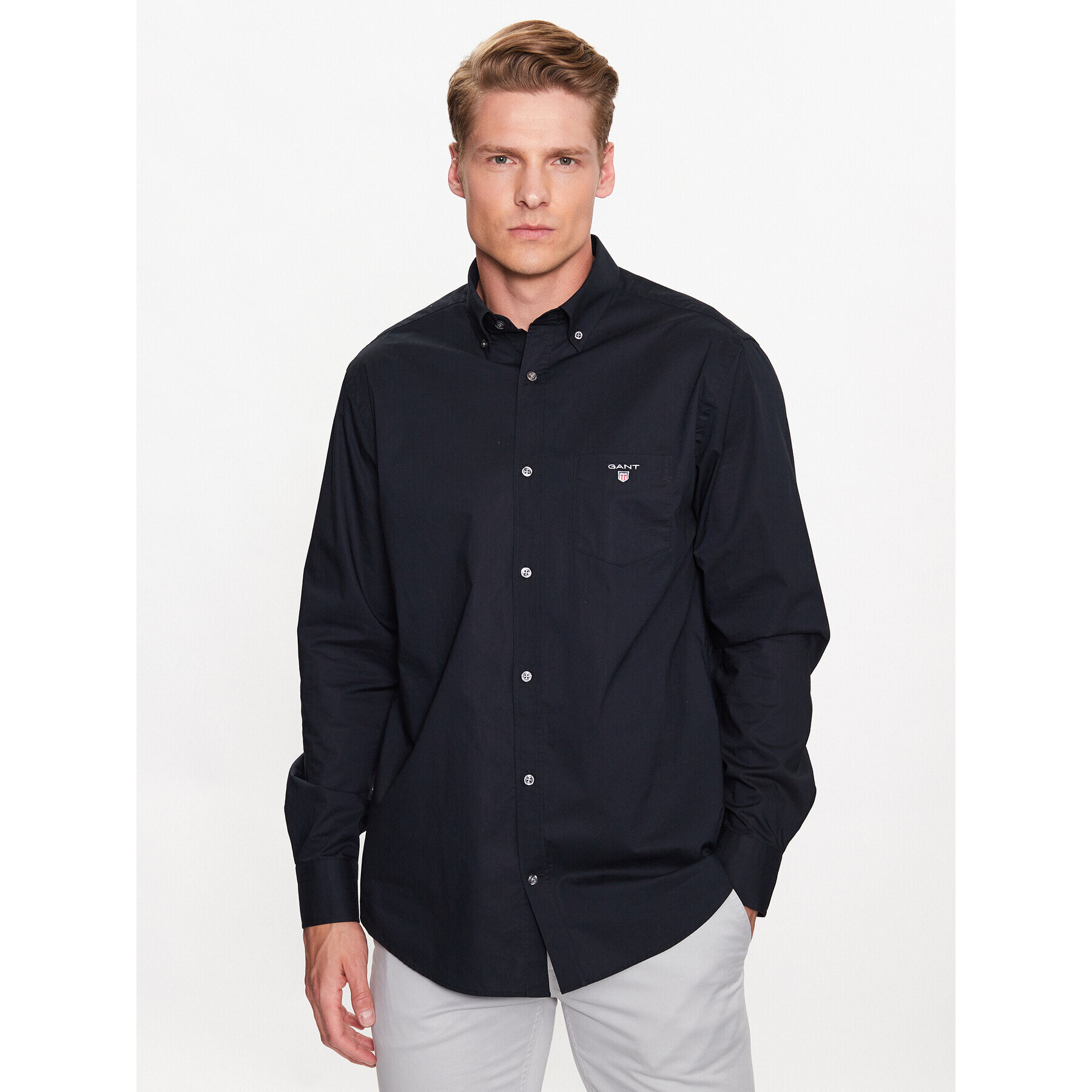 Gant Srajca The Broadcloth Reg 3046400 Črna Regular Fit - Pepit.si