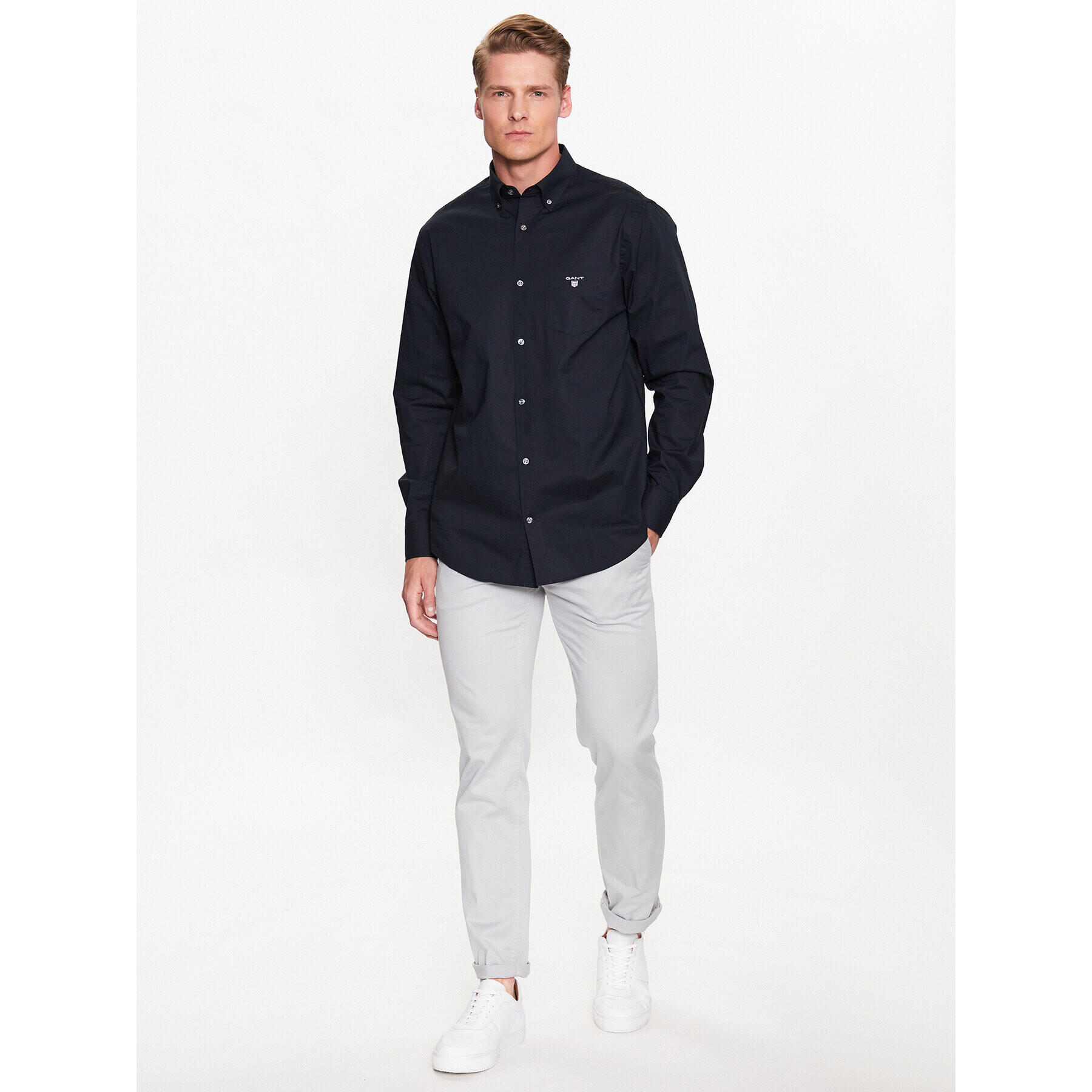 Gant Srajca The Broadcloth Reg 3046400 Črna Regular Fit - Pepit.si