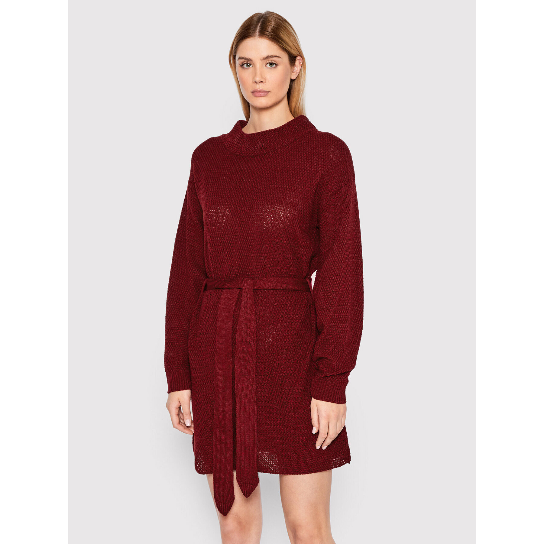 Glamorous Pletena obleka LC1029 Bordo rdeča Regular Fit - Pepit.si