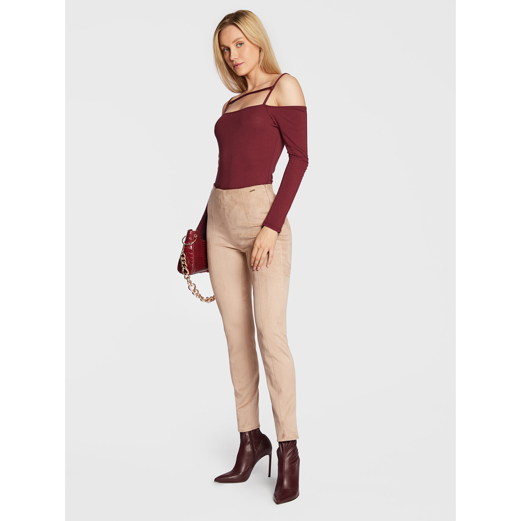 Guess Bodi W2BP54 K49A1 Bordo rdeča Slim Fit - Pepit.si