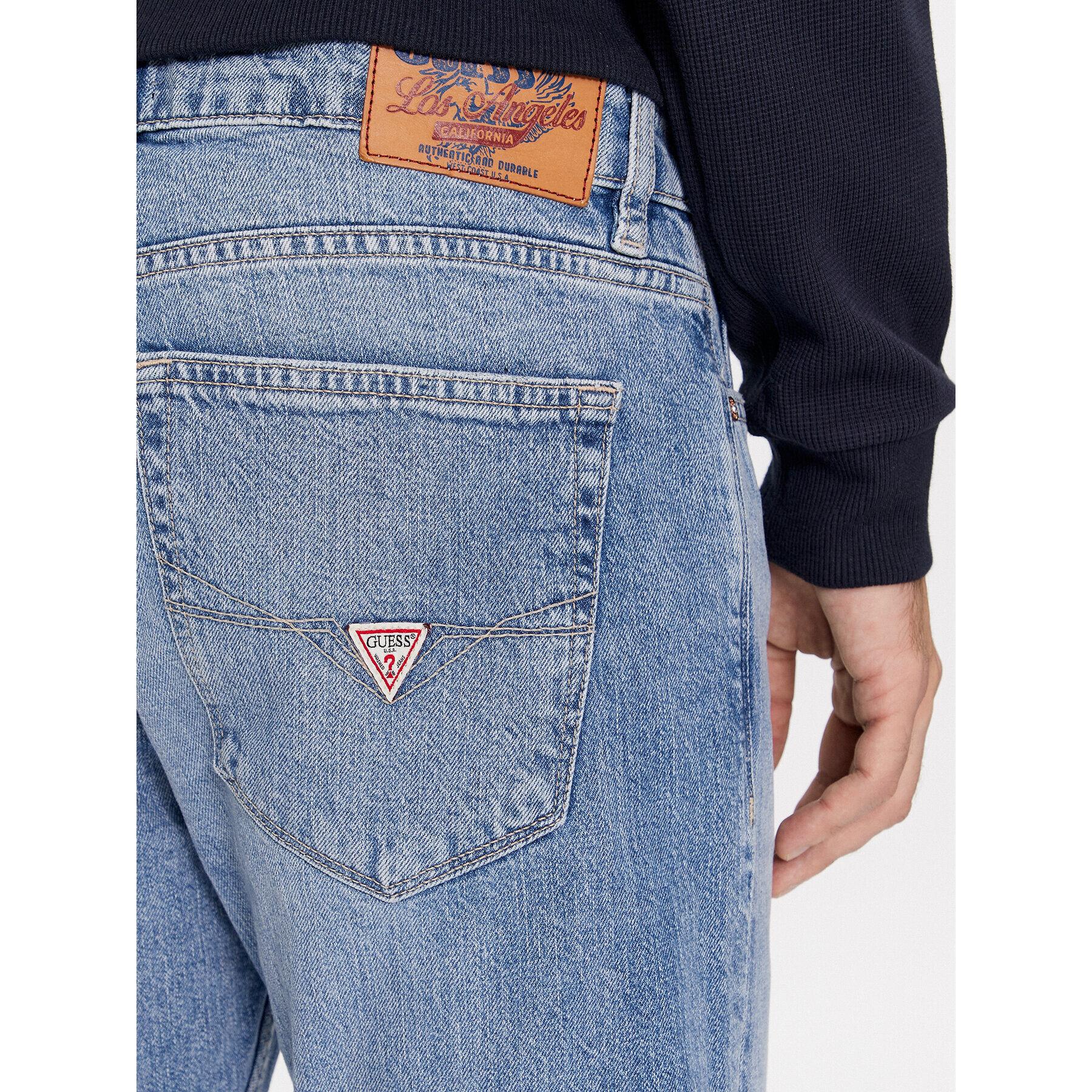 Guess Jeans hlače M4RAS2 D58M3 Mornarsko modra Slim Fit - Pepit.si