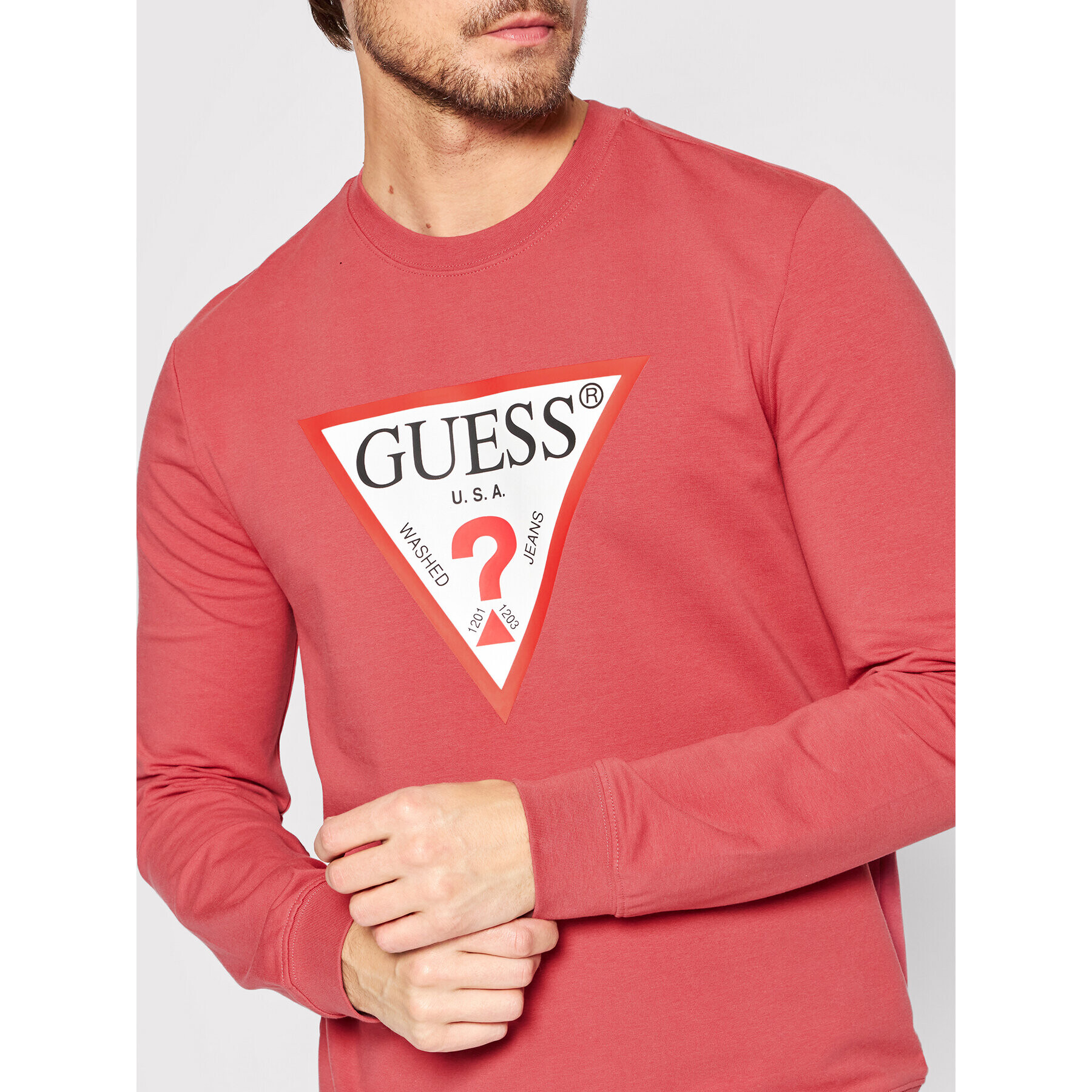 Guess Jopa Audley M2YQ37 K6ZS1 Rdeča Slim Fit - Pepit.si