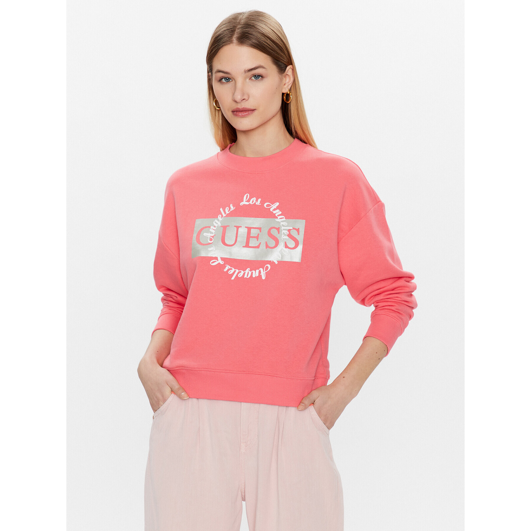 Guess Jopa Logo W3GQ07 KBK32 Roza Relaxed Fit - Pepit.si