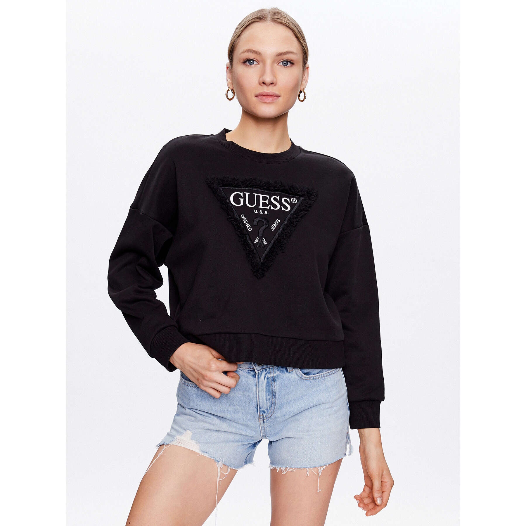 Guess Jopa Petal Triangle W3GQ18 KBKM0 Črna Relaxed Fit - Pepit.si