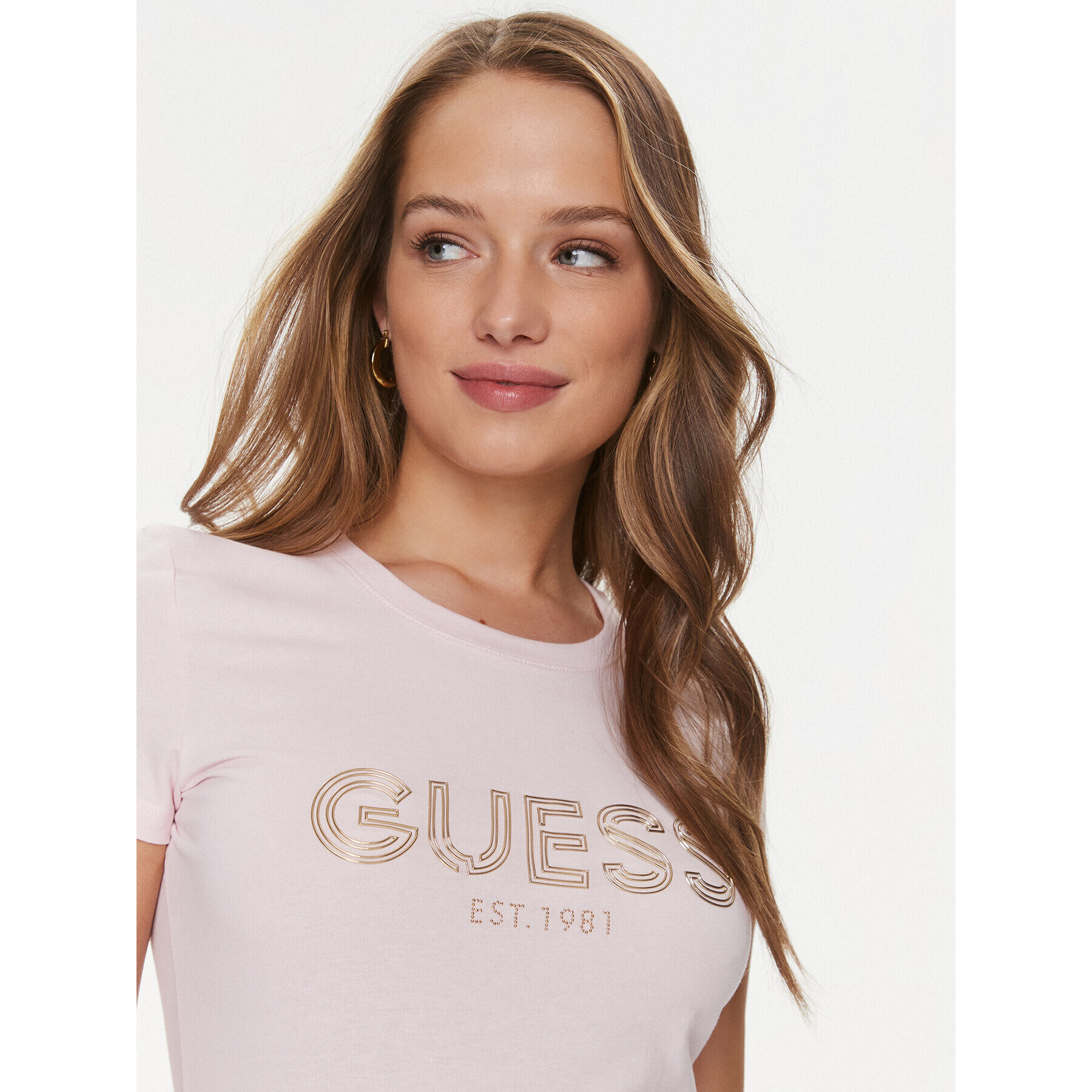 Guess Majica Bold W4RI29 J1314 Roza Slim Fit - Pepit.si