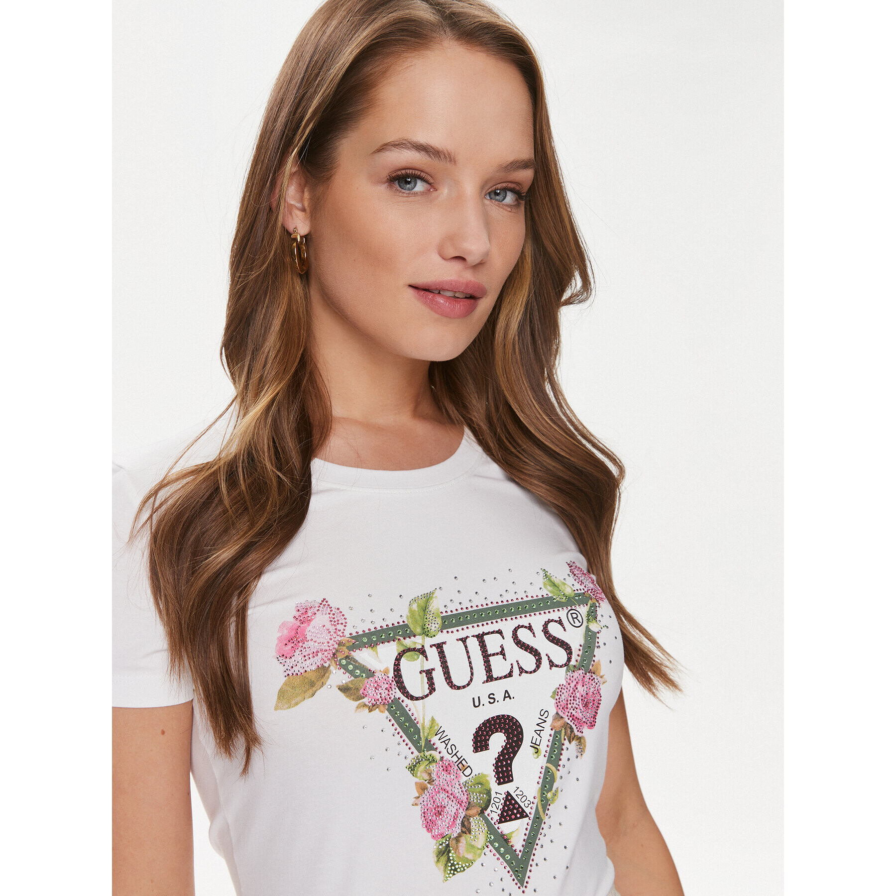 Guess Majica Floral Triangle W4RI28 J1314 Bela Slim Fit - Pepit.si