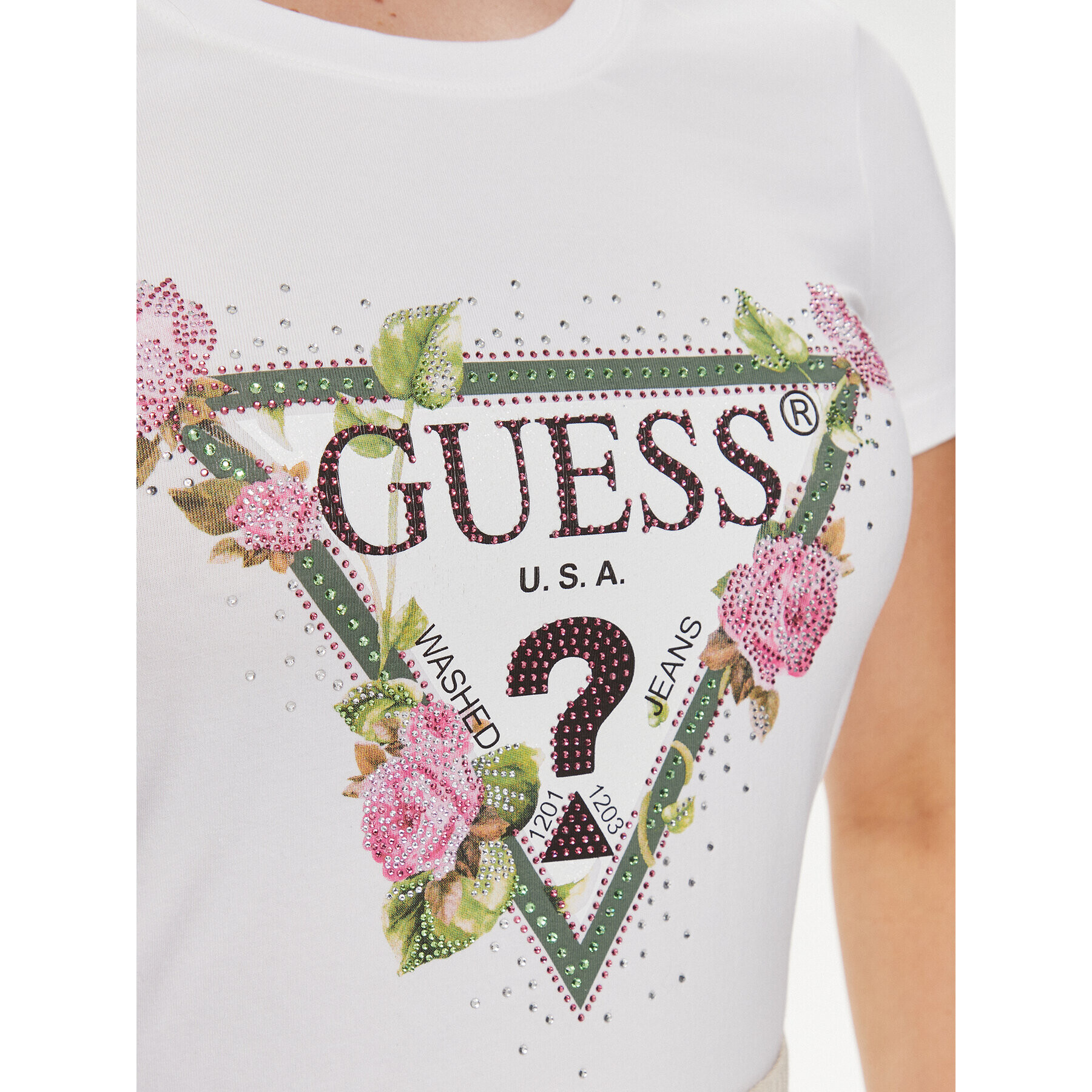 Guess Majica Floral Triangle W4RI28 J1314 Bela Slim Fit - Pepit.si