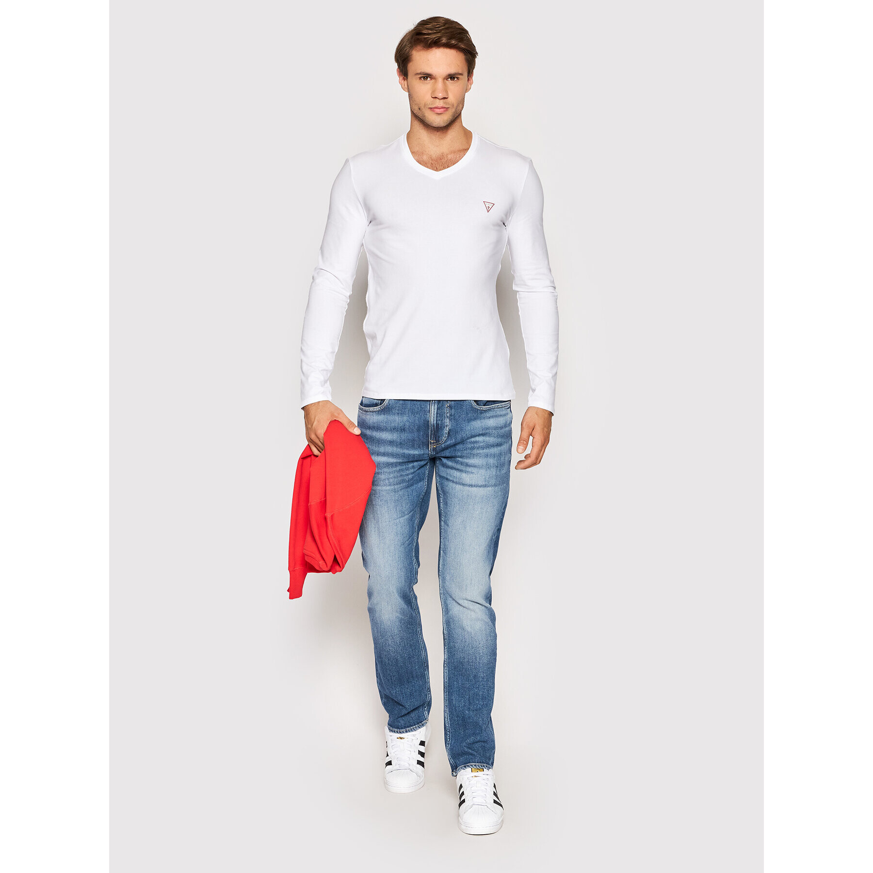 Guess Majica z dolgimi rokavi M2YI08 J1311 Bela Super Slim Fit - Pepit.si