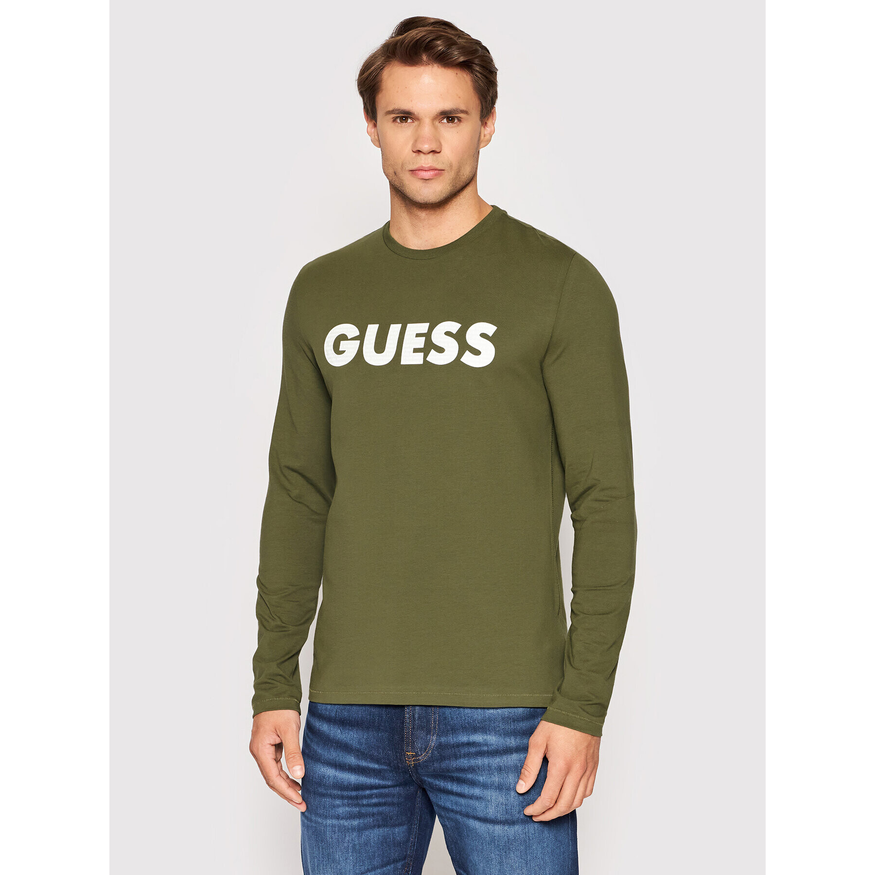 Guess Majica z dolgimi rokavi M2YI43 J1311 Zelena Slim Fit - Pepit.si