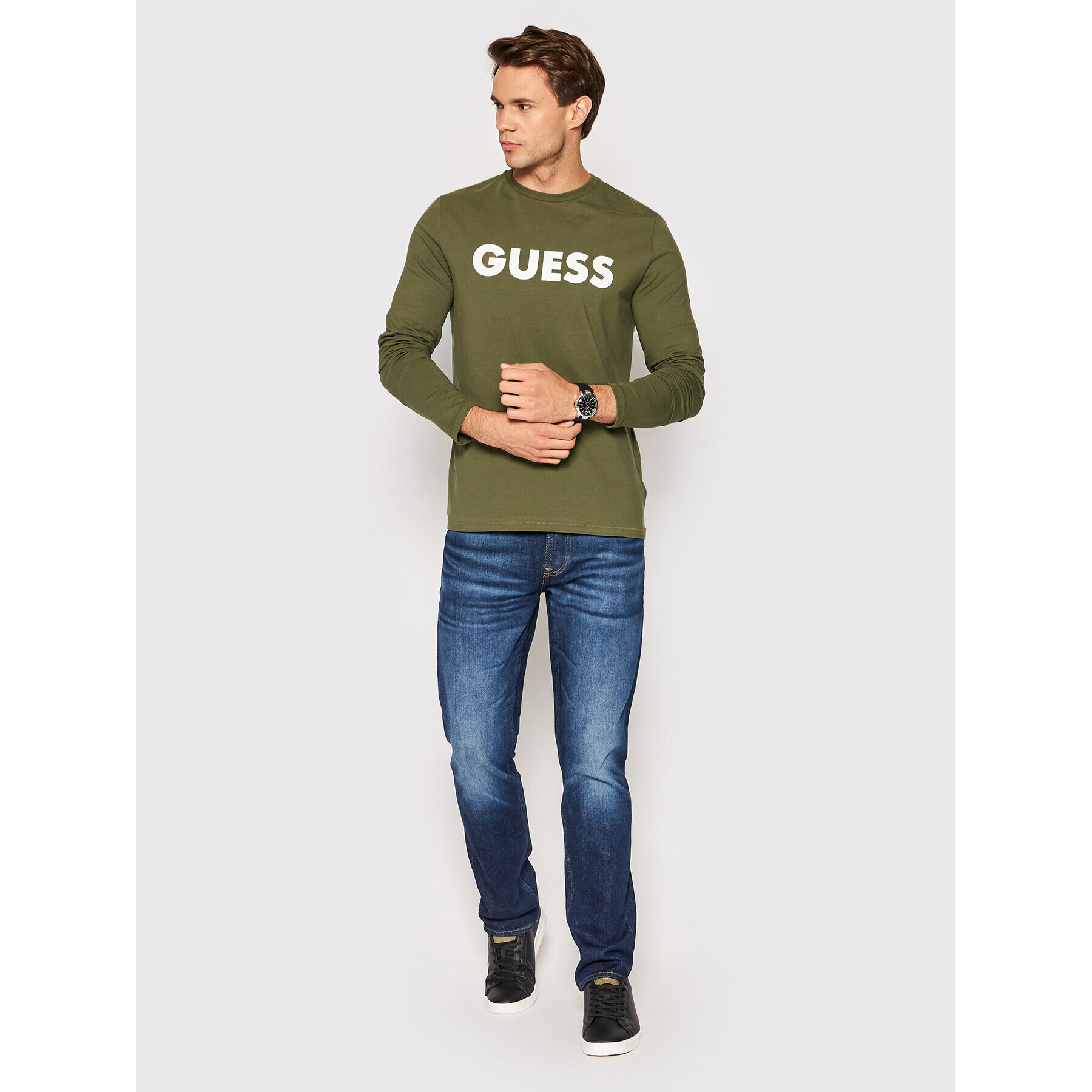 Guess Majica z dolgimi rokavi M2YI43 J1311 Zelena Slim Fit - Pepit.si