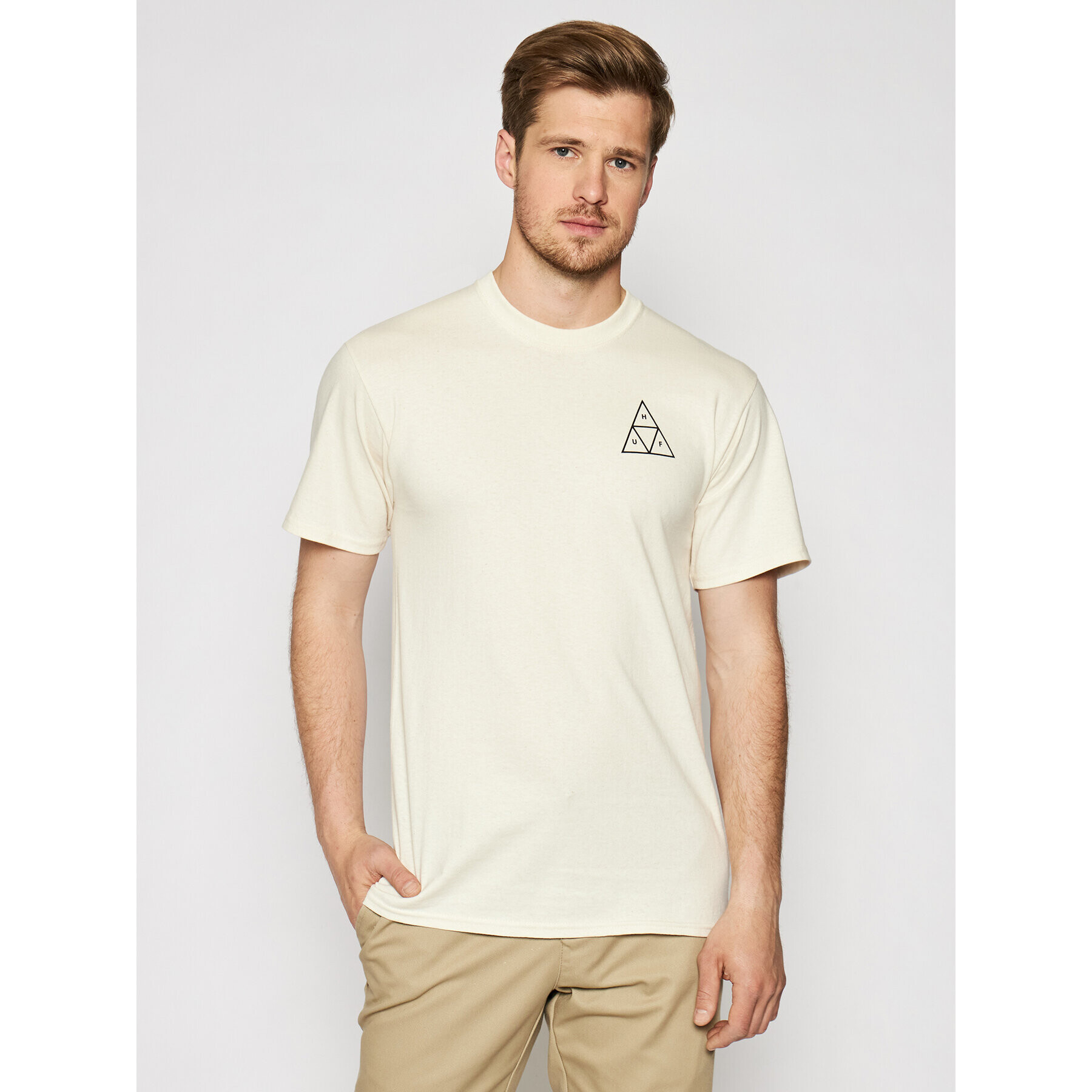 HUF Majica Essentials TS00509 Bež Regular Fit - Pepit.si