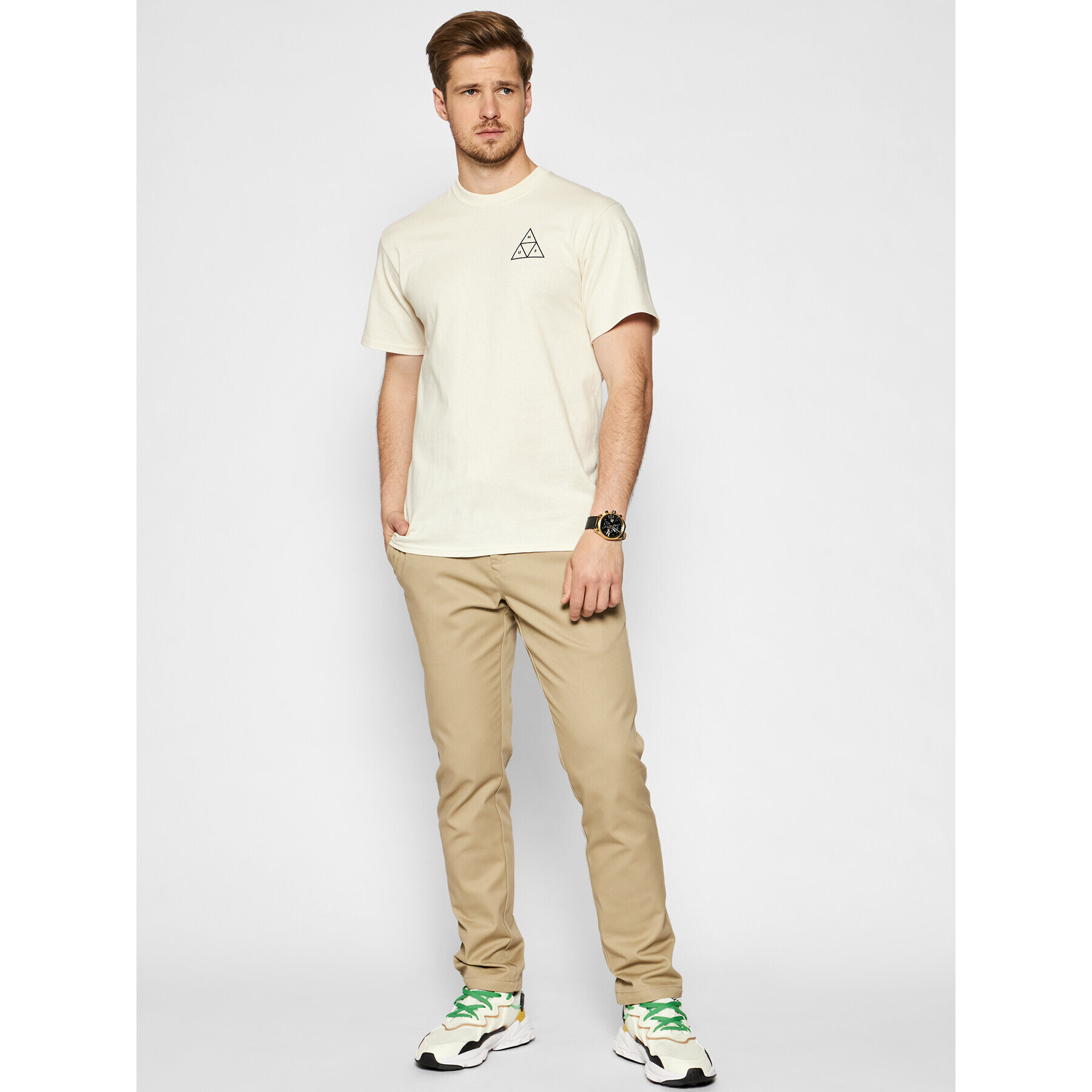 HUF Majica Essentials TS00509 Bež Regular Fit - Pepit.si