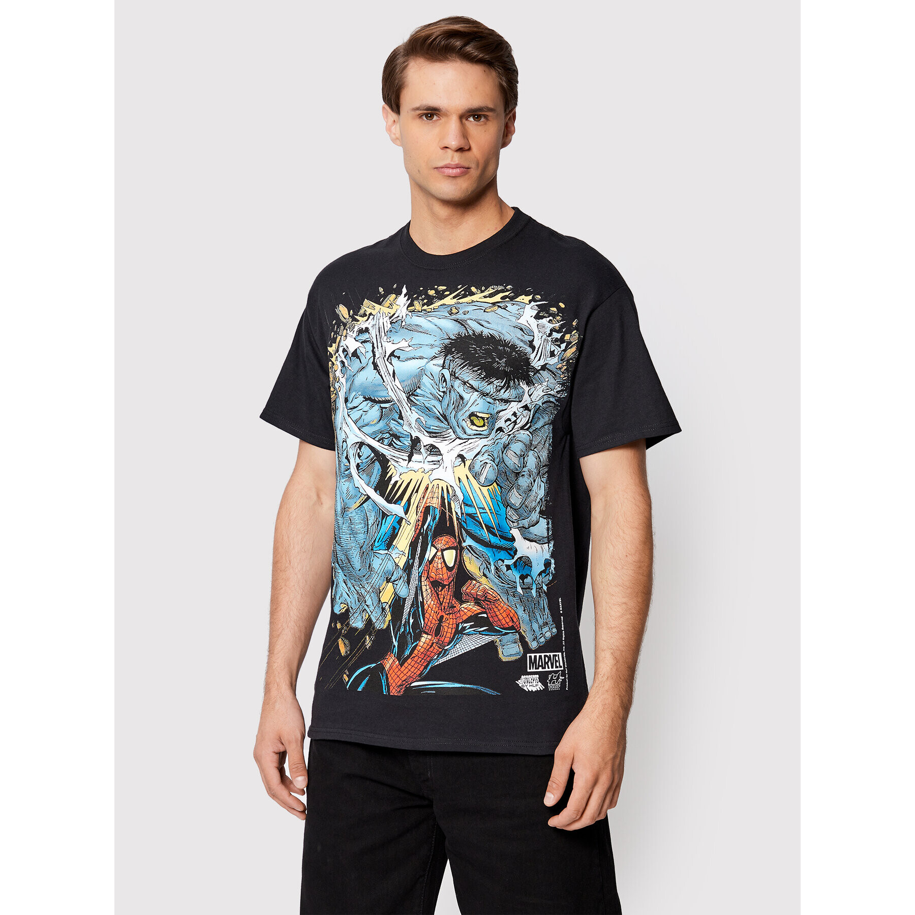 HUF Majica MARVEL Battle TS01976 Črna Regular Fit - Pepit.si