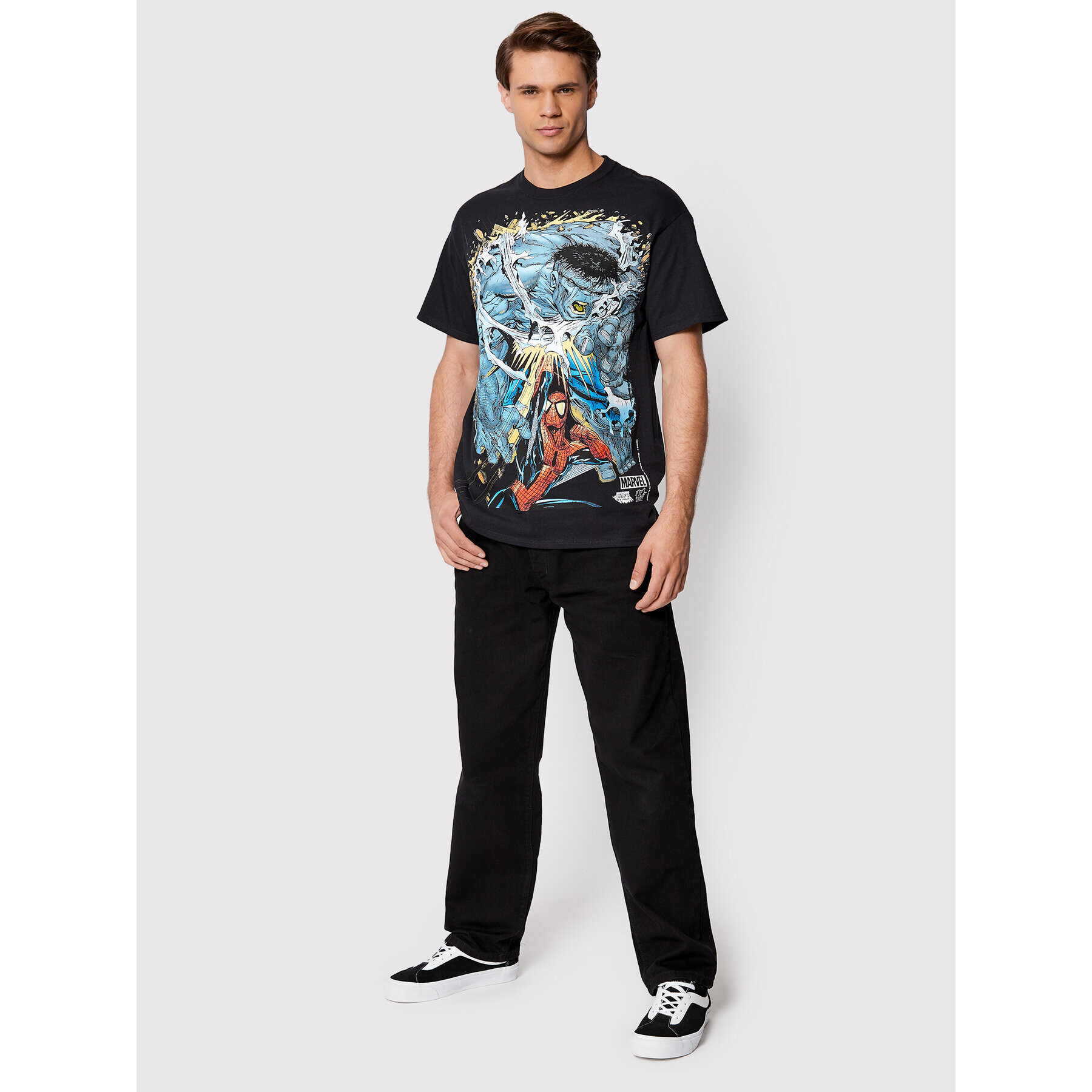 HUF Majica MARVEL Battle TS01976 Črna Regular Fit - Pepit.si