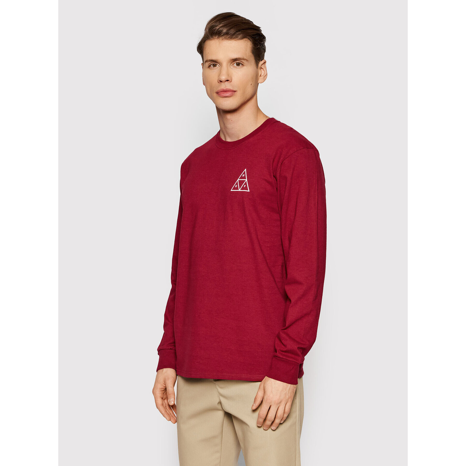 HUF Majica z dolgimi rokavi Essential TS01546 Bordo rdeča Regular Fit - Pepit.si